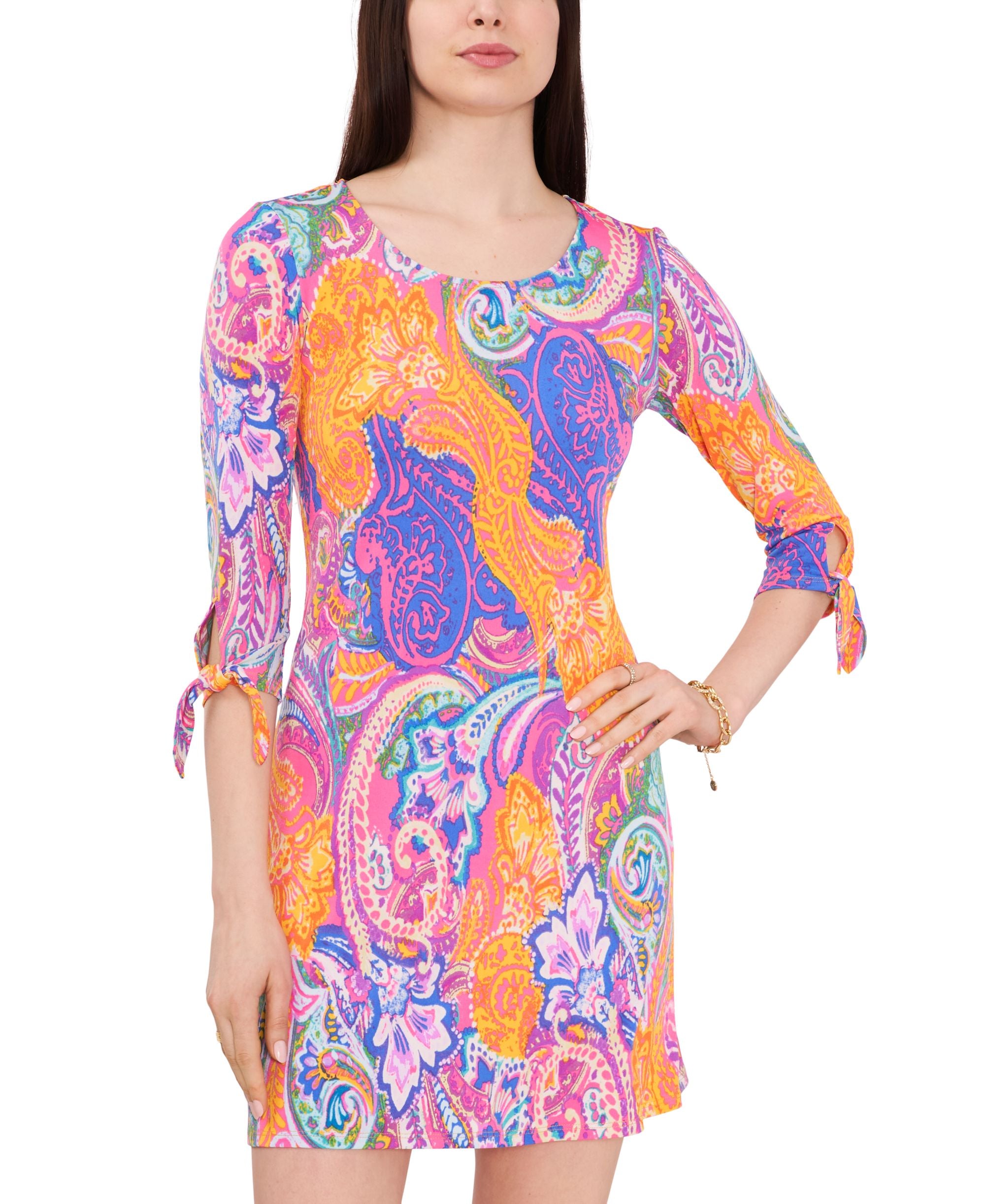 Msk Womens Tie-Sleeve Sheath Dress