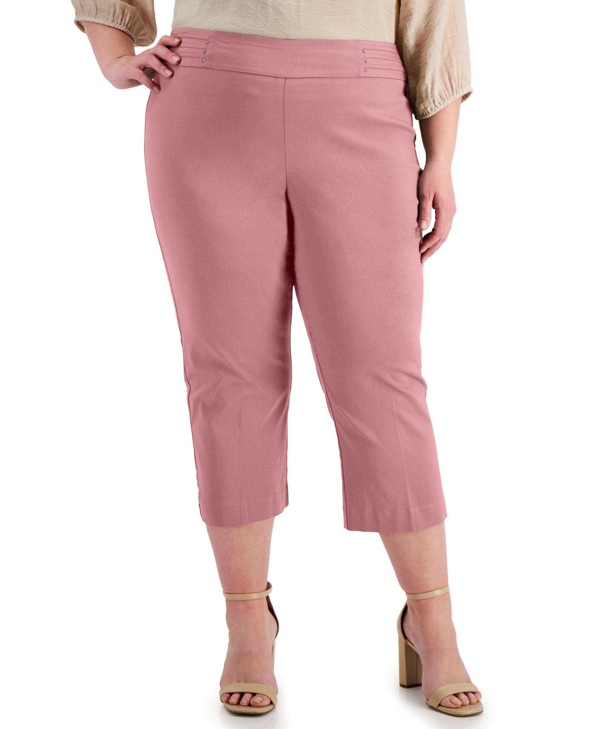 Plus Size Tummy Control Pull-On Capri Pants