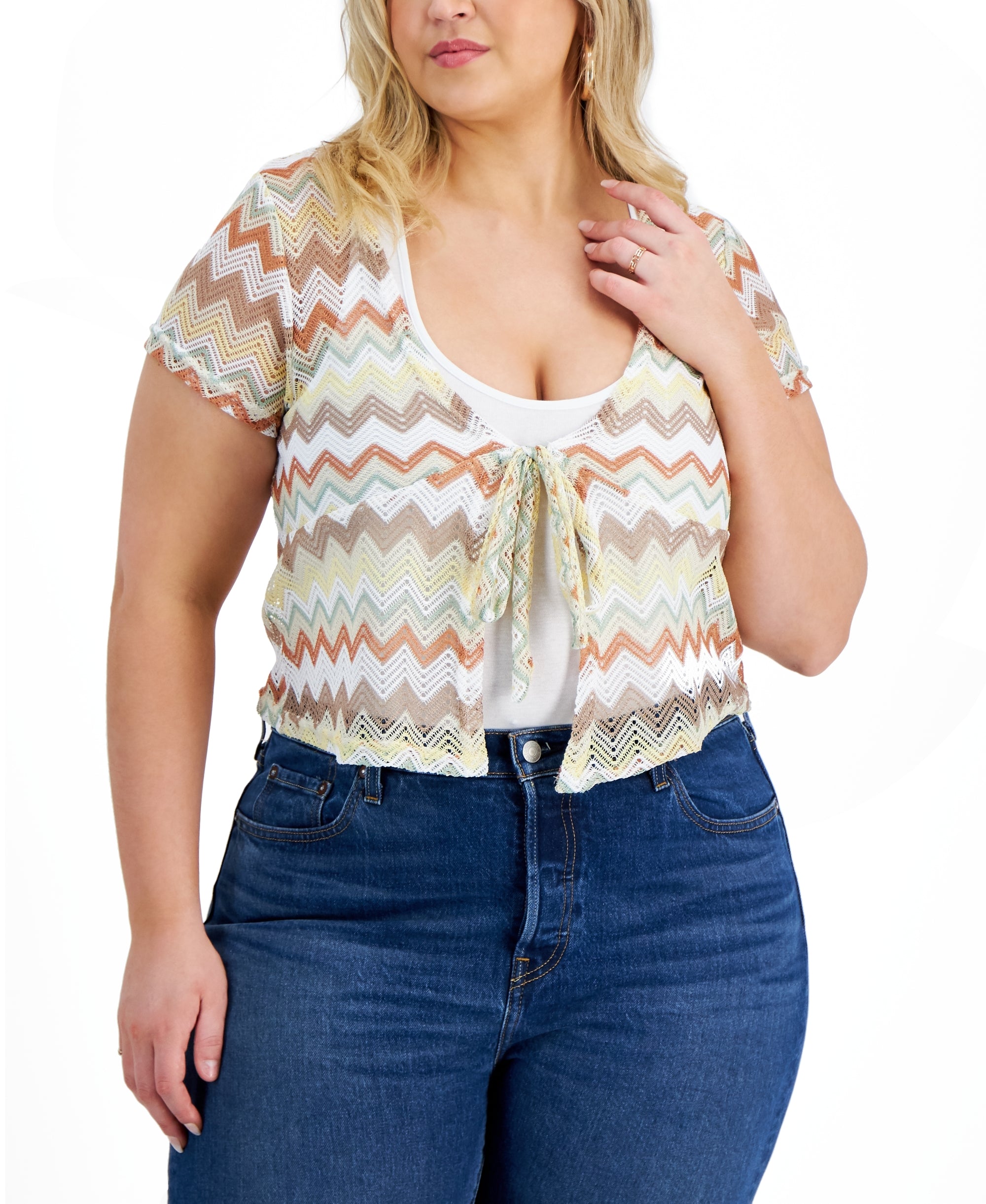 Trendy Plus Size Tie-Front Cropped Cardigan