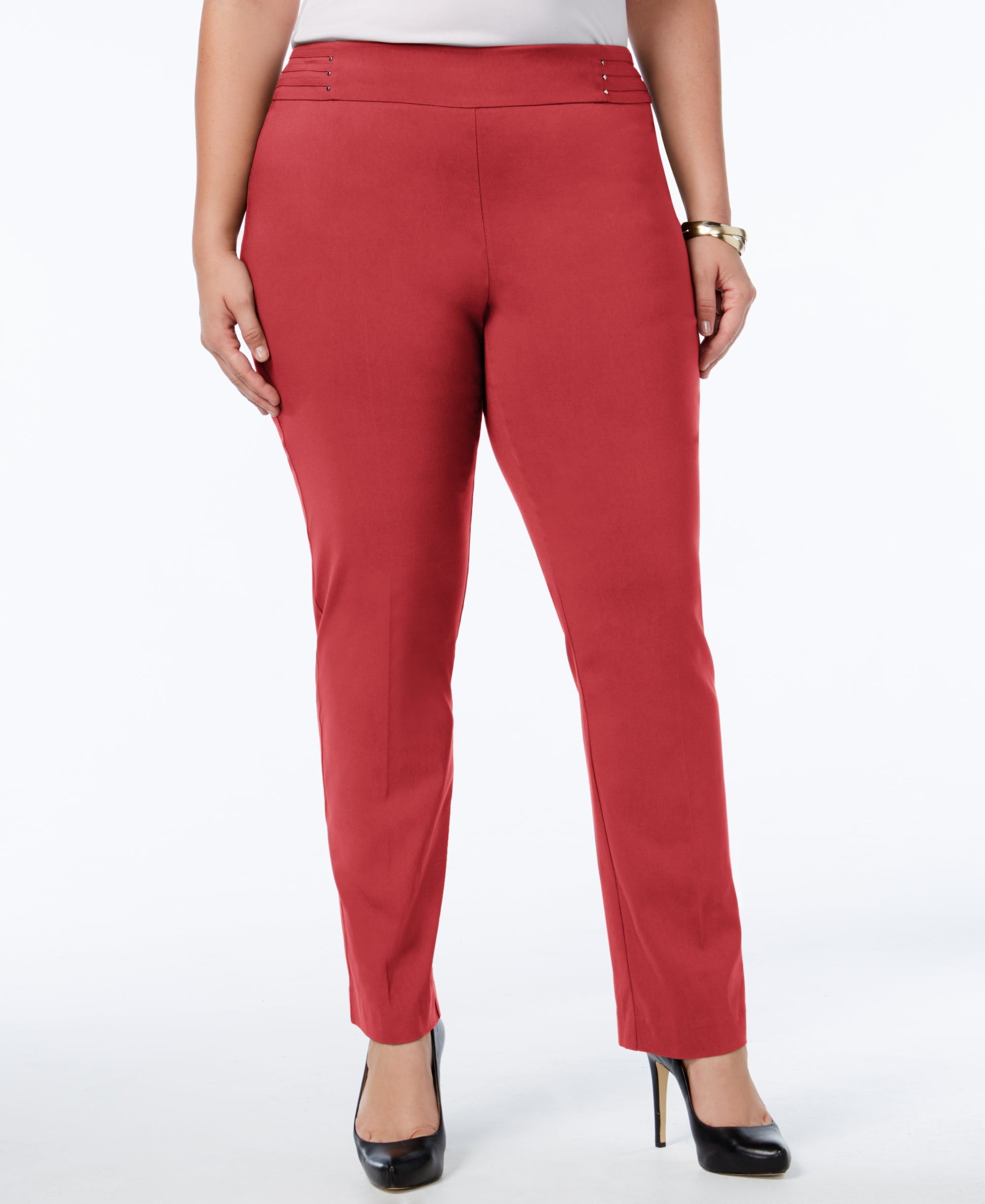 Plus Size Tummy Control Pull-On Slim-Leg Pants