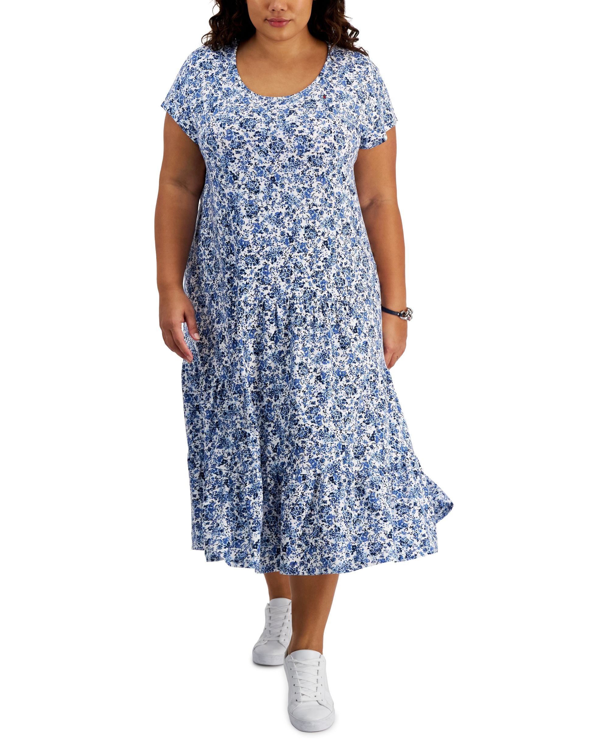 Tommy Hilfiger Plus Size Tiered Floral Midi Dress