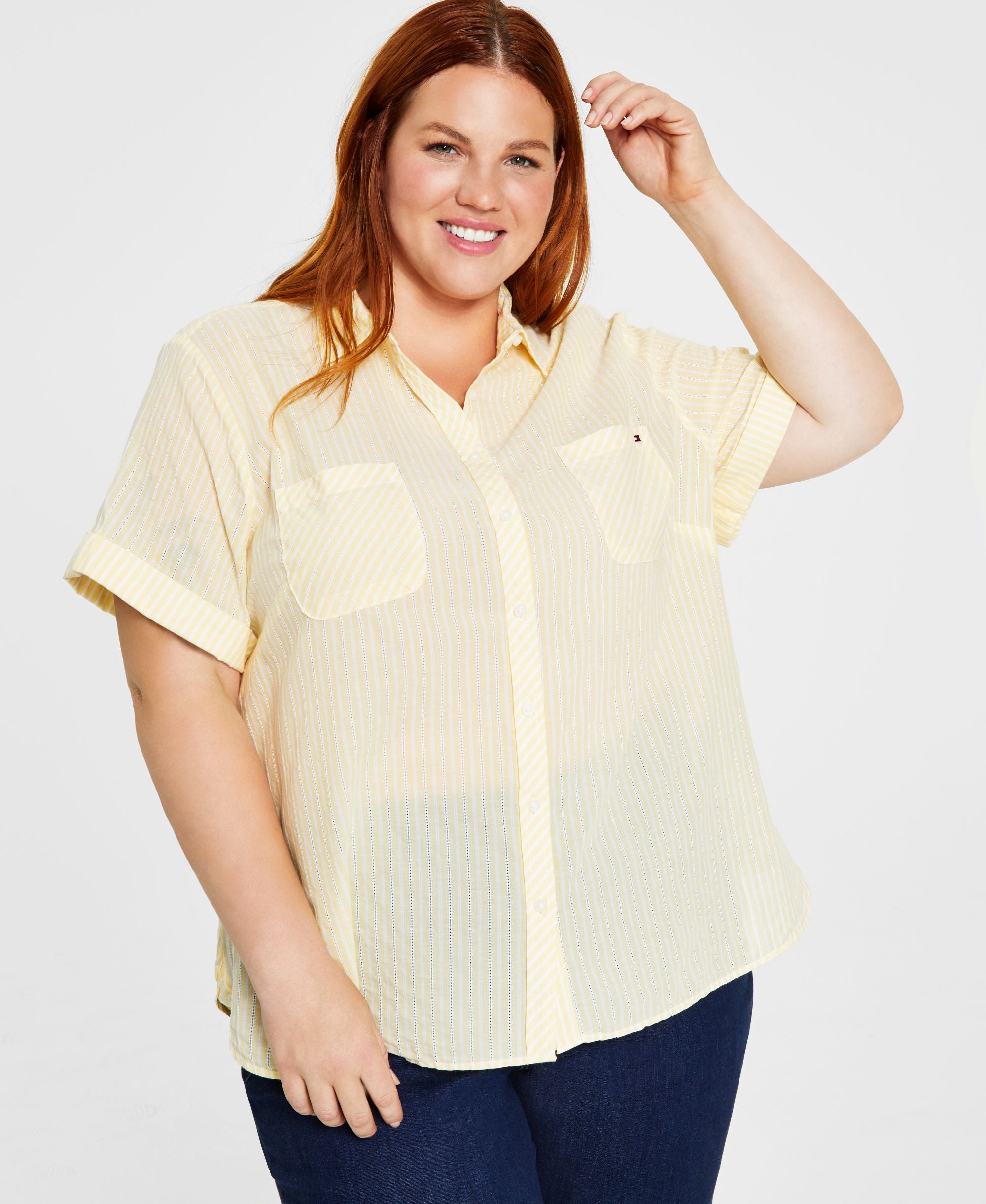 Tommy Hilfiger Plus Size Dobby Stripe Camp Shirt