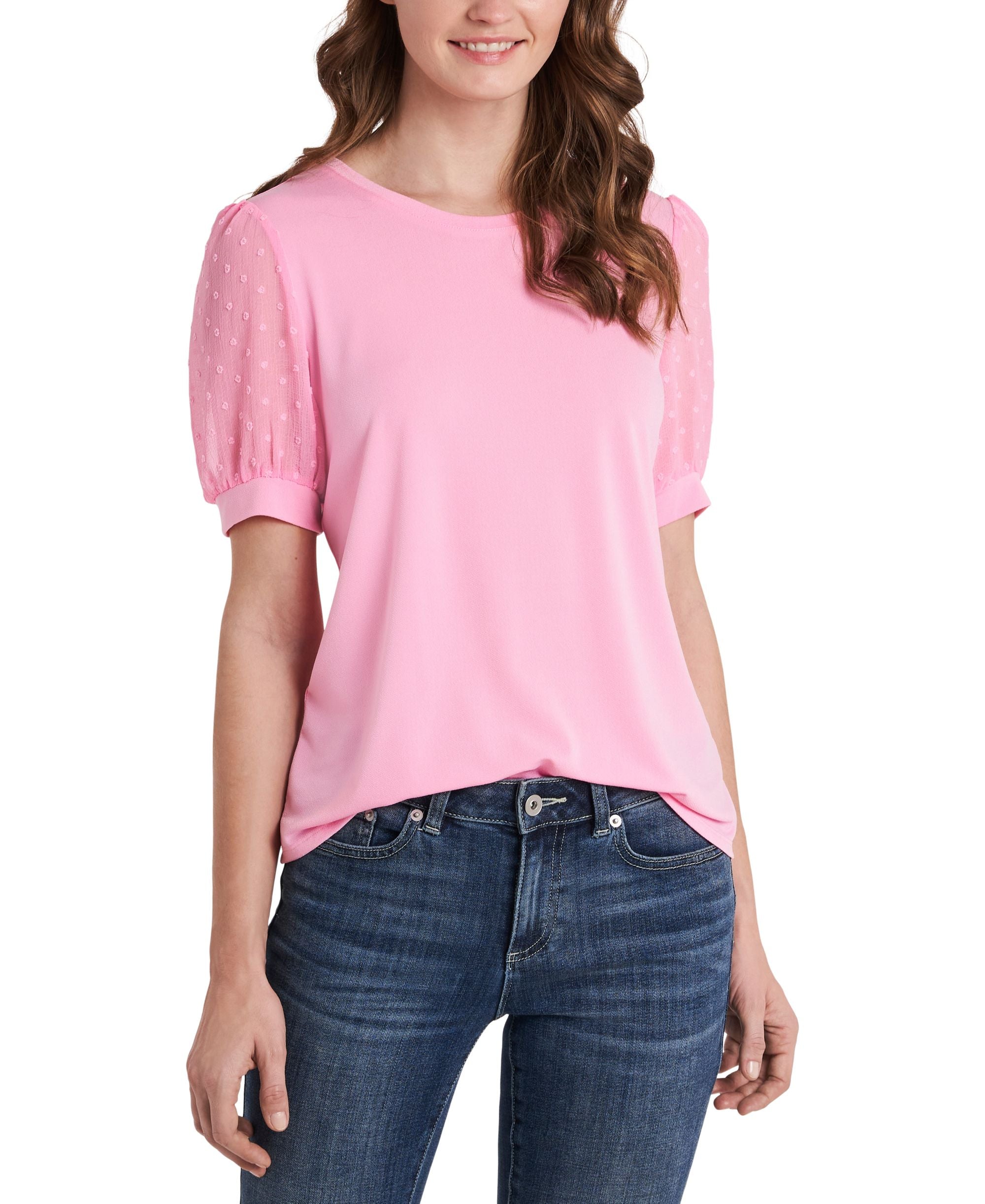 CeCe Petite Puff Sleeve Mix Media Top