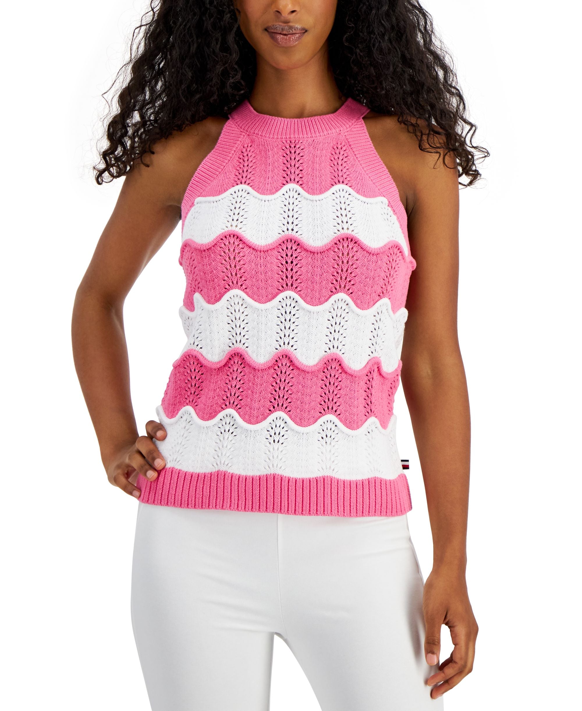 Women's Cotton Scallop-Stripe Tank
