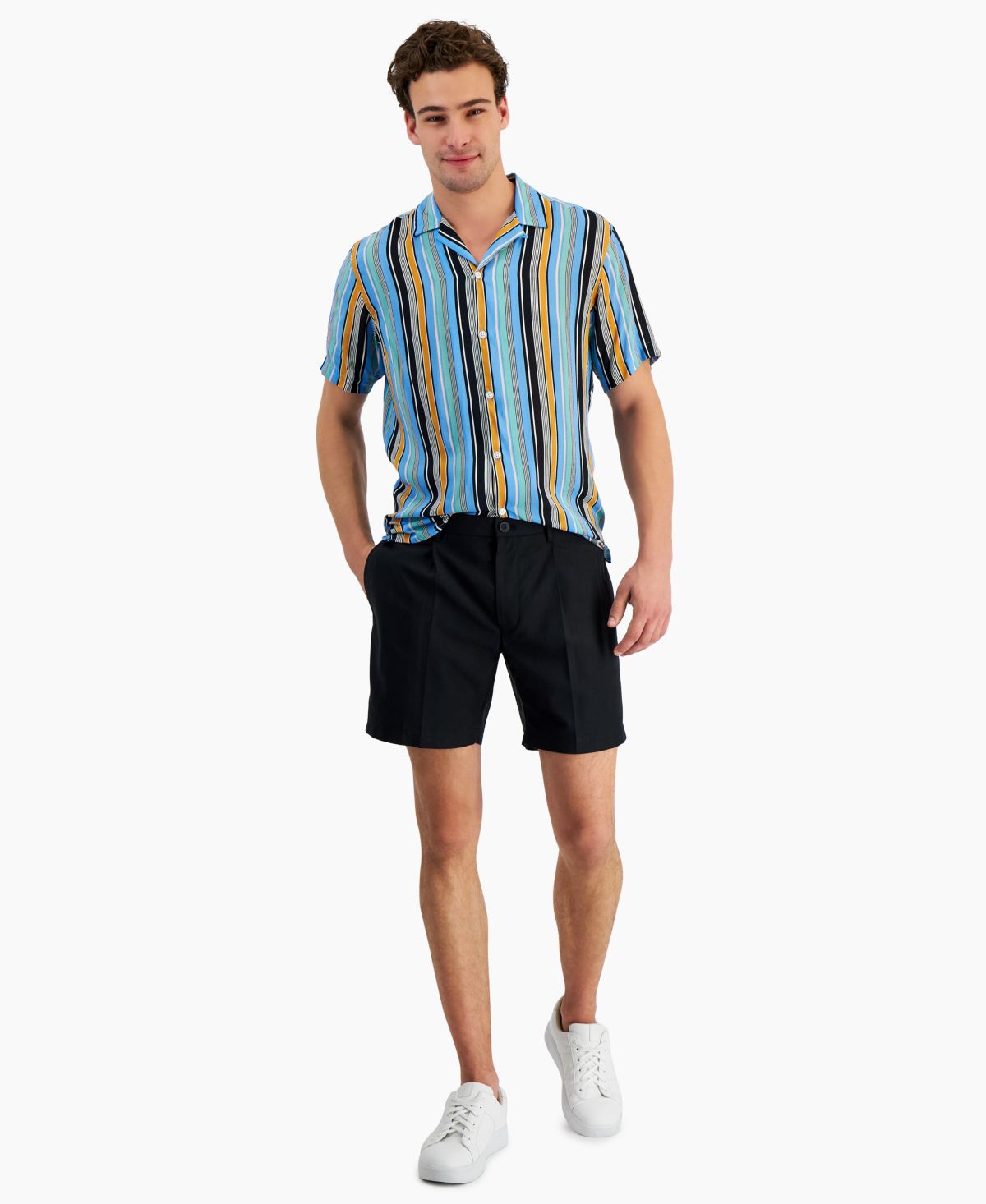 International Concepts Mens Regular Fit Pleated 7 Shorts