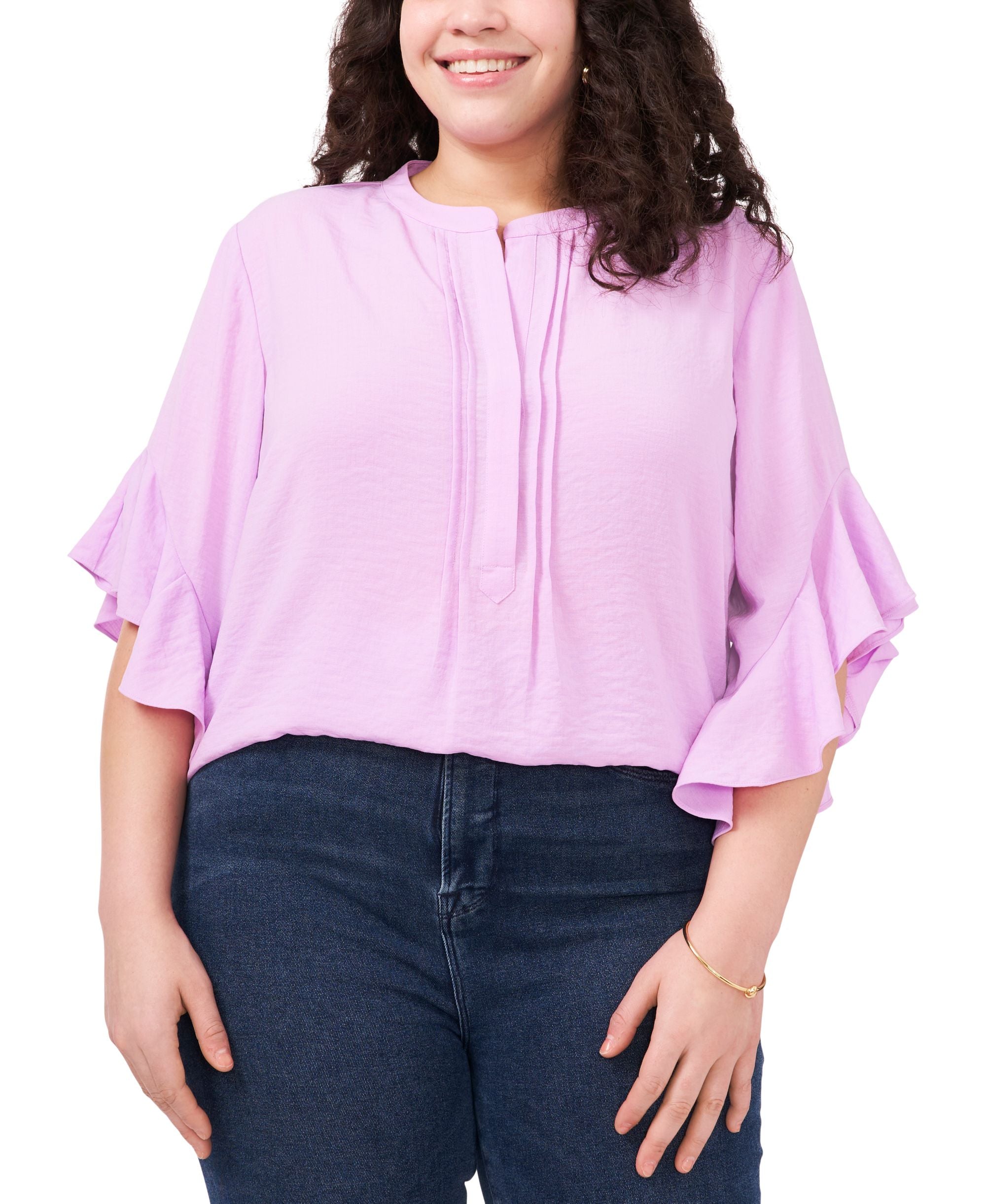Plus Size Ruffle Sleeve Henley Blouse