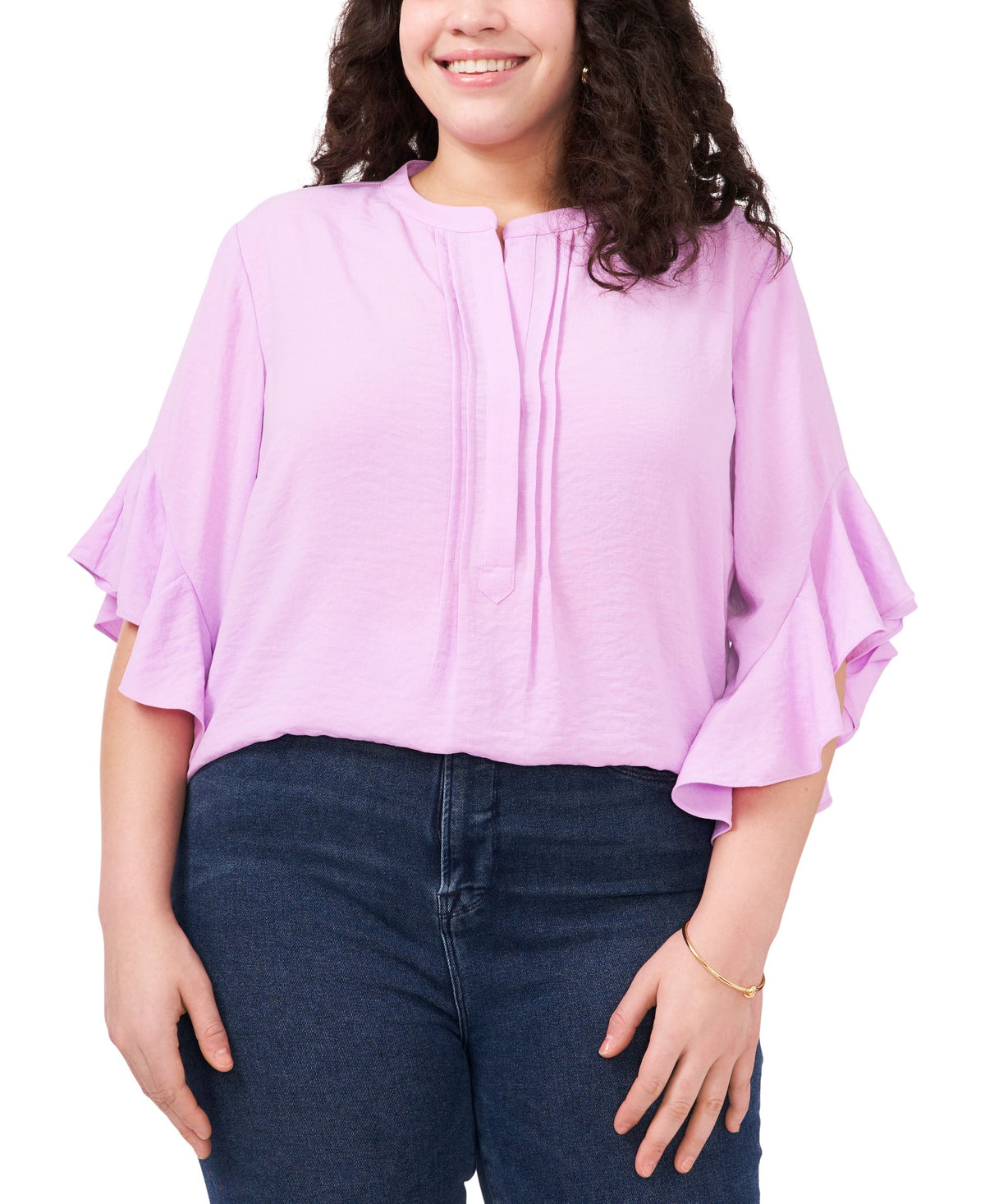 Plus Size Ruffle Sleeve Henley Blouse