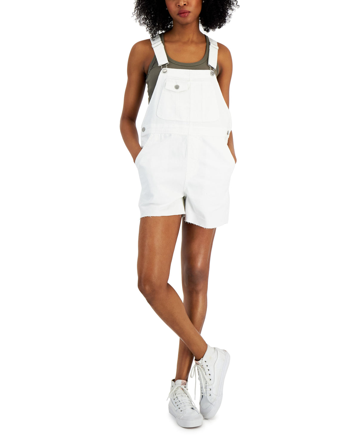 Junior's Bib Pocket Straight Neckline Cotton Shortalls
