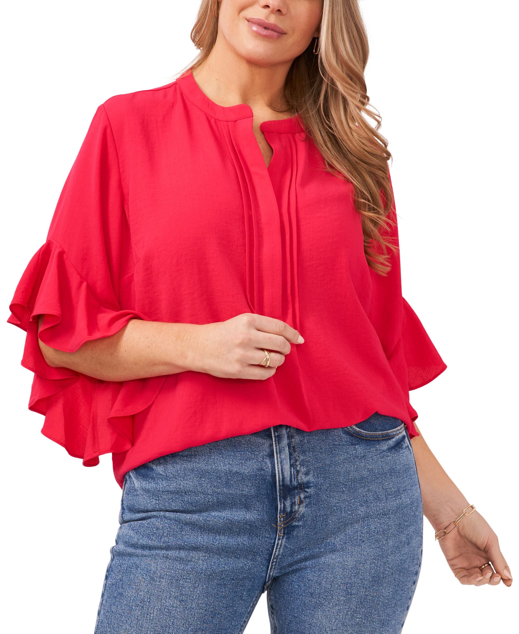 Plus Size Ruffle Sleeve Henley Blouse