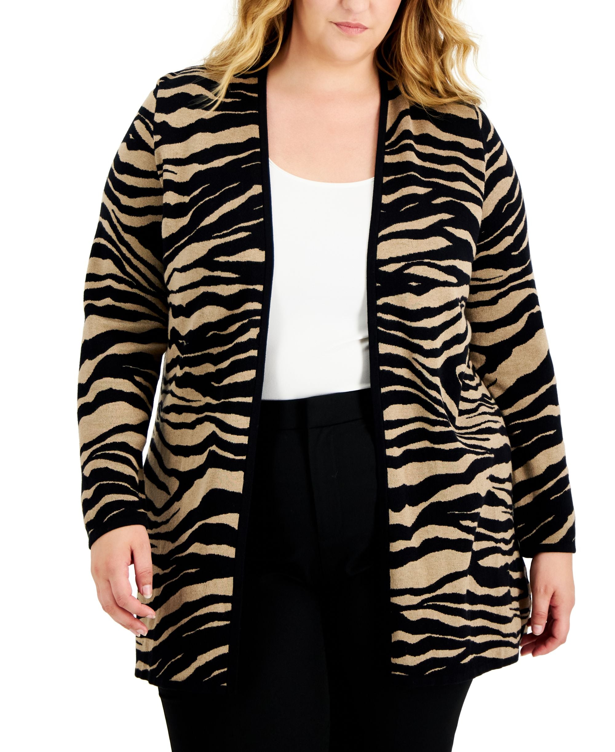 JM Collection Plus Size Zebra Print Cardigan