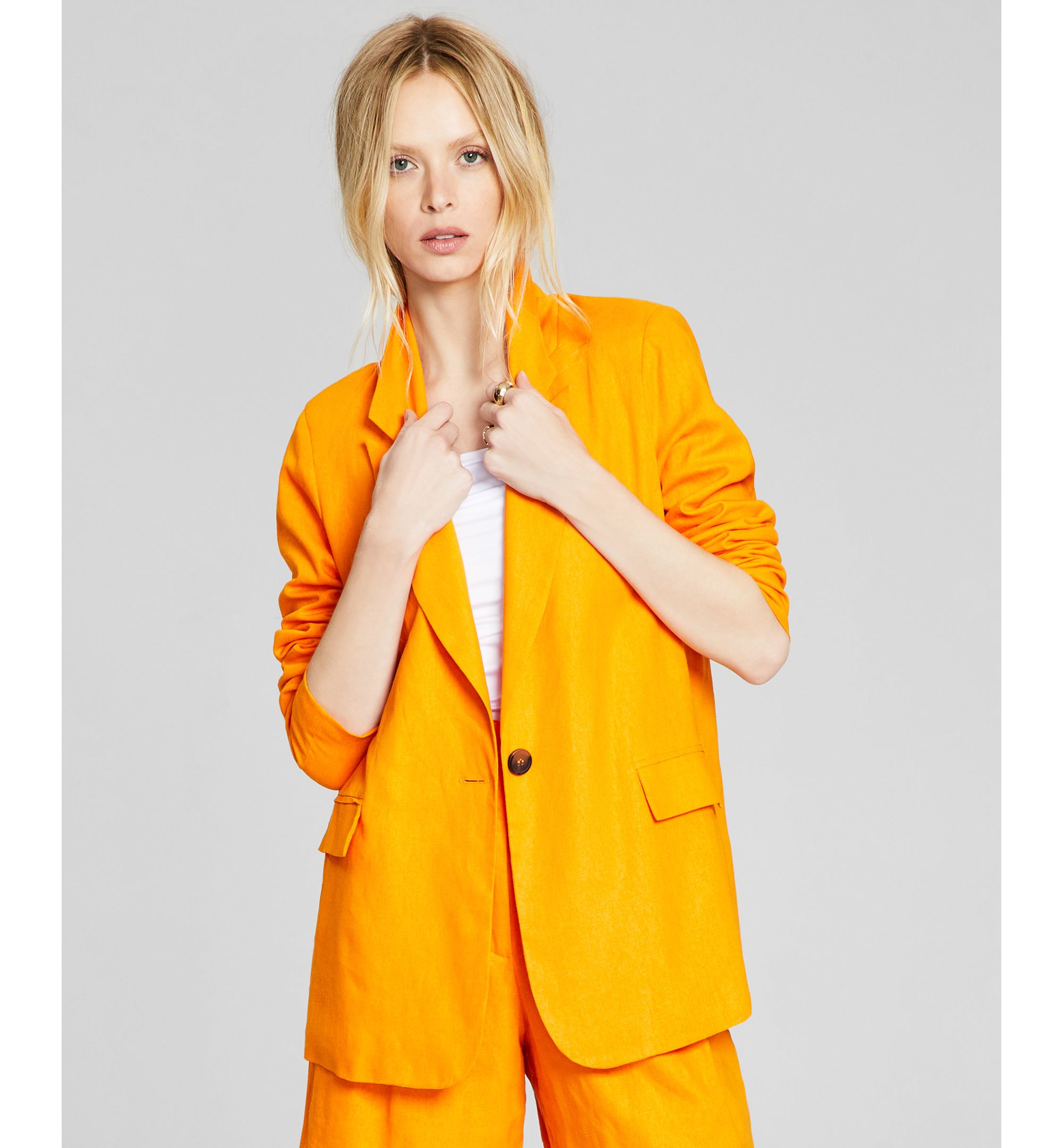 Women's Linen Blend Oversized One-Button Blazer