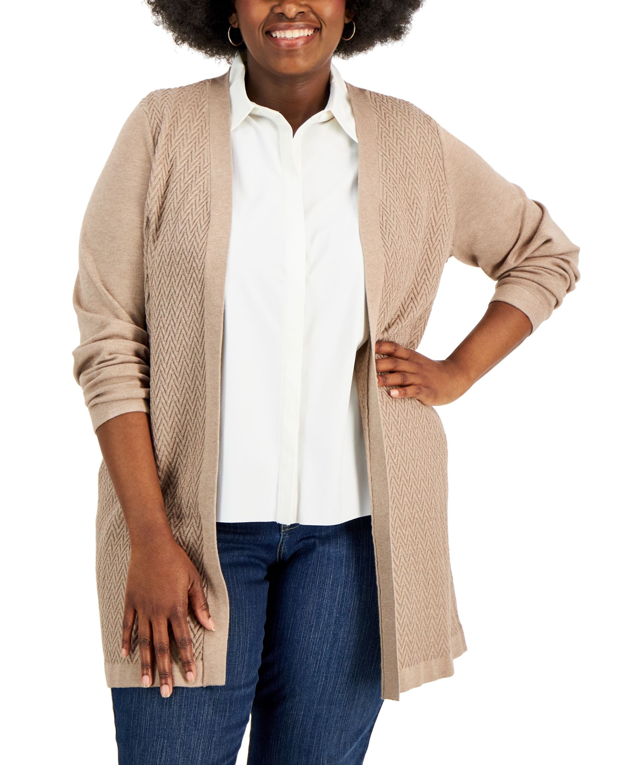 Karen Scott Plus Size Chevron Stitch Cardigan Sweater