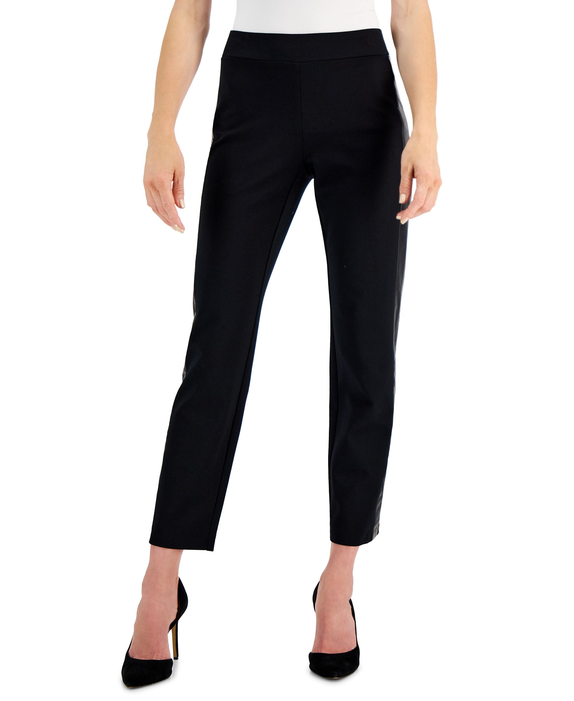 Women's Faux-Leather-Stripe Ponte-Knit Pants