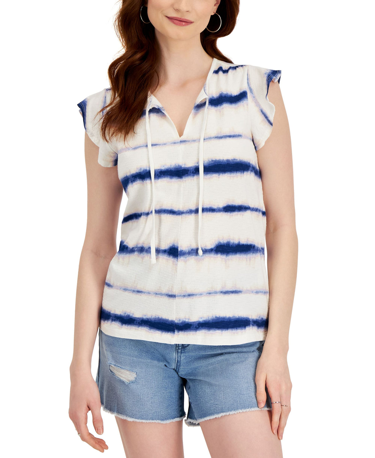Style & Co Striped Flutter Sleeve Top