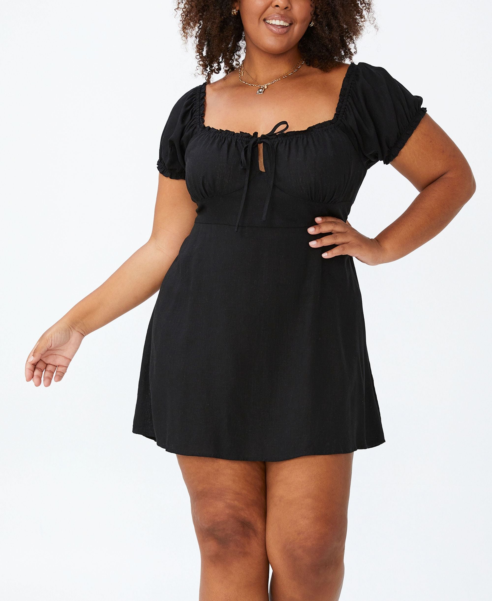 Plus Size Trendy Milly Sweetheart Puff Sleeve Mini Dress