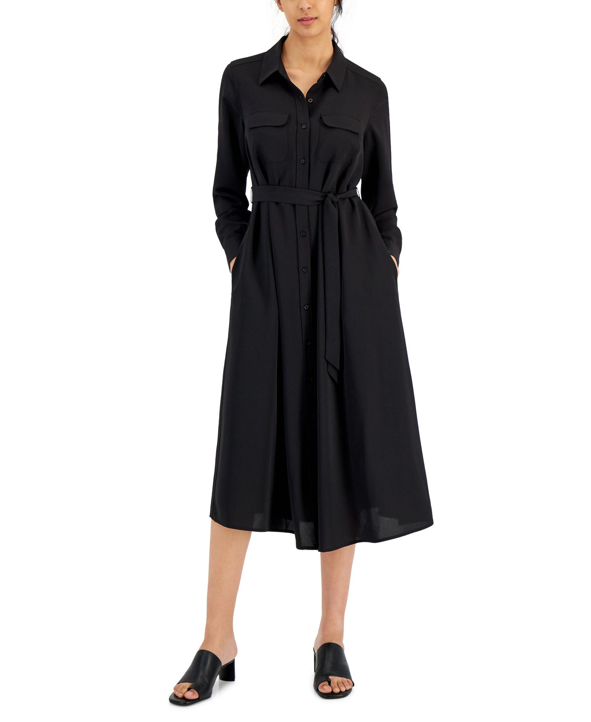 Alfani Petite Button Front Tie Waist Dress