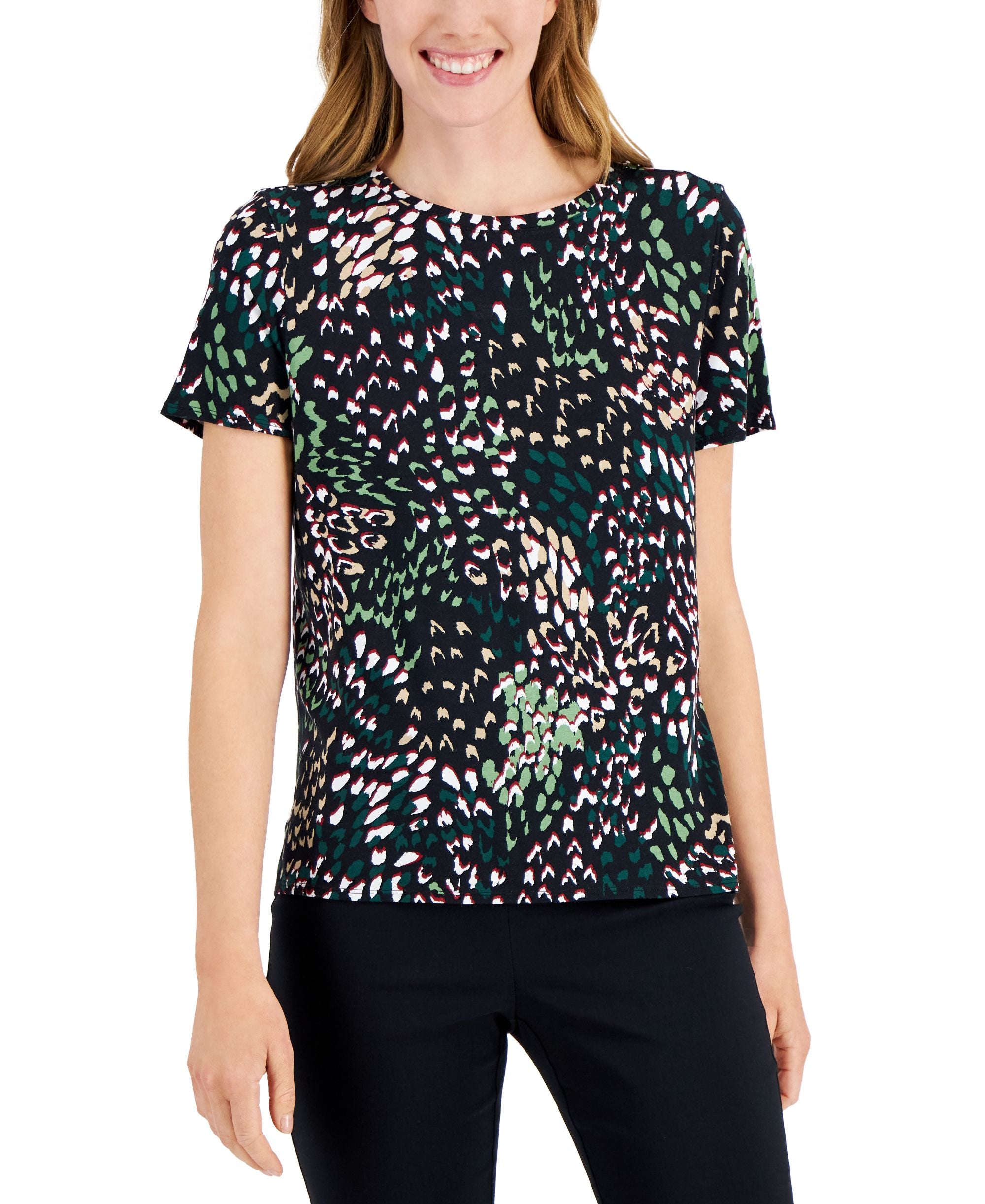 Alfani Petite Printed Step Hem T-Shirt