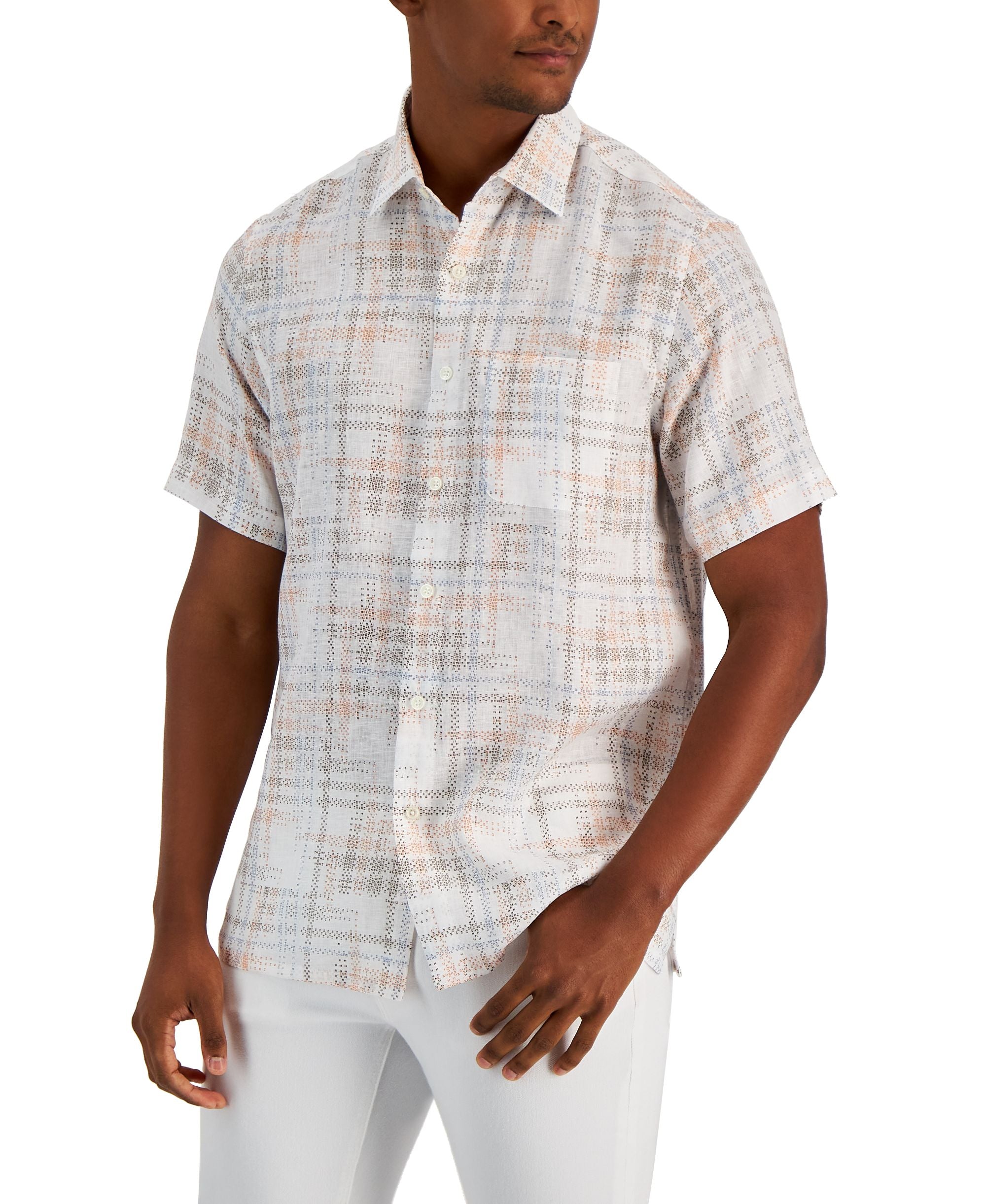 Club Room Mens Linen Short Sleeve Button Up Shirt