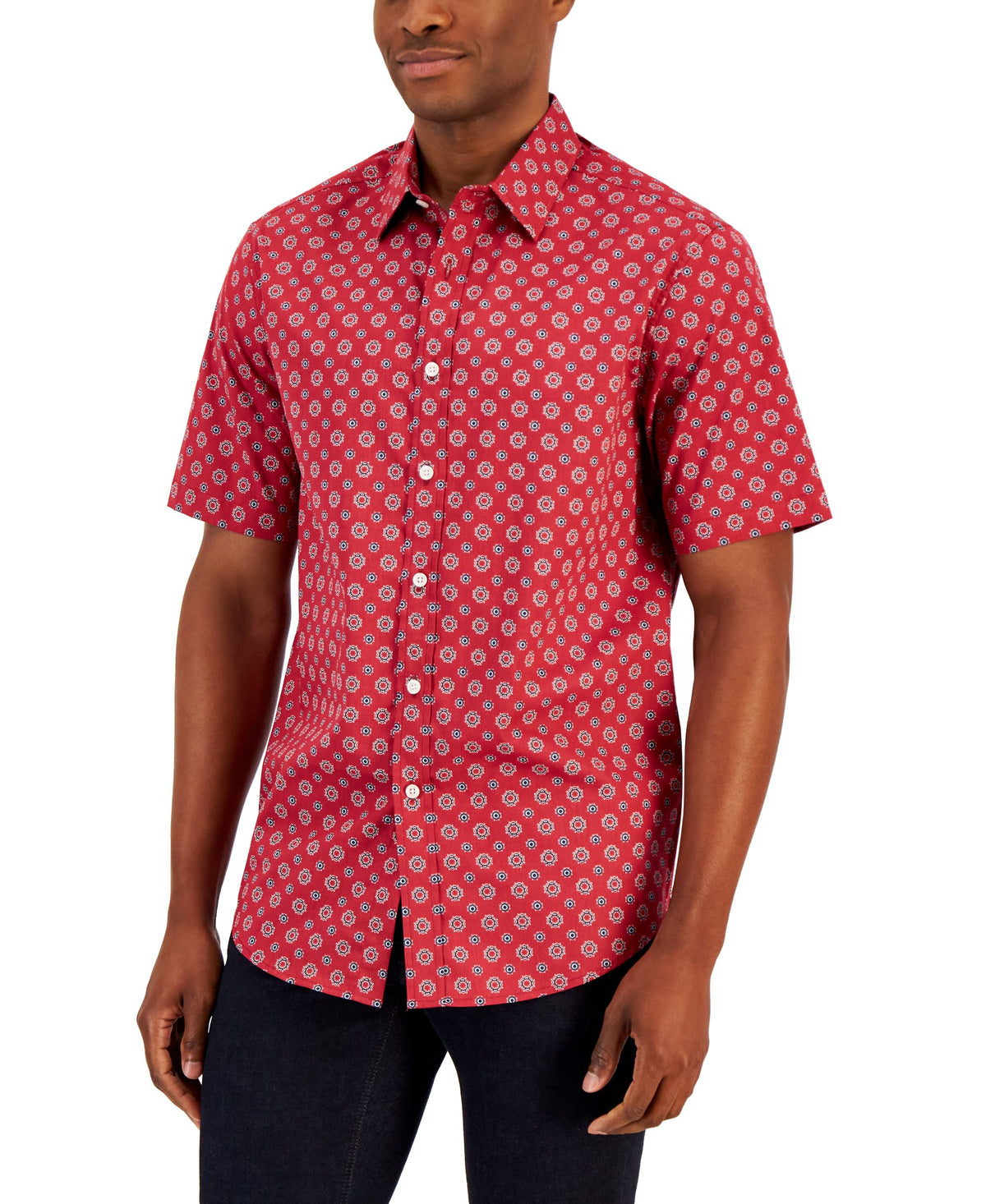 Club Room Mens Pisa Medallion Print Refined Woven Short Sleeve Shirt