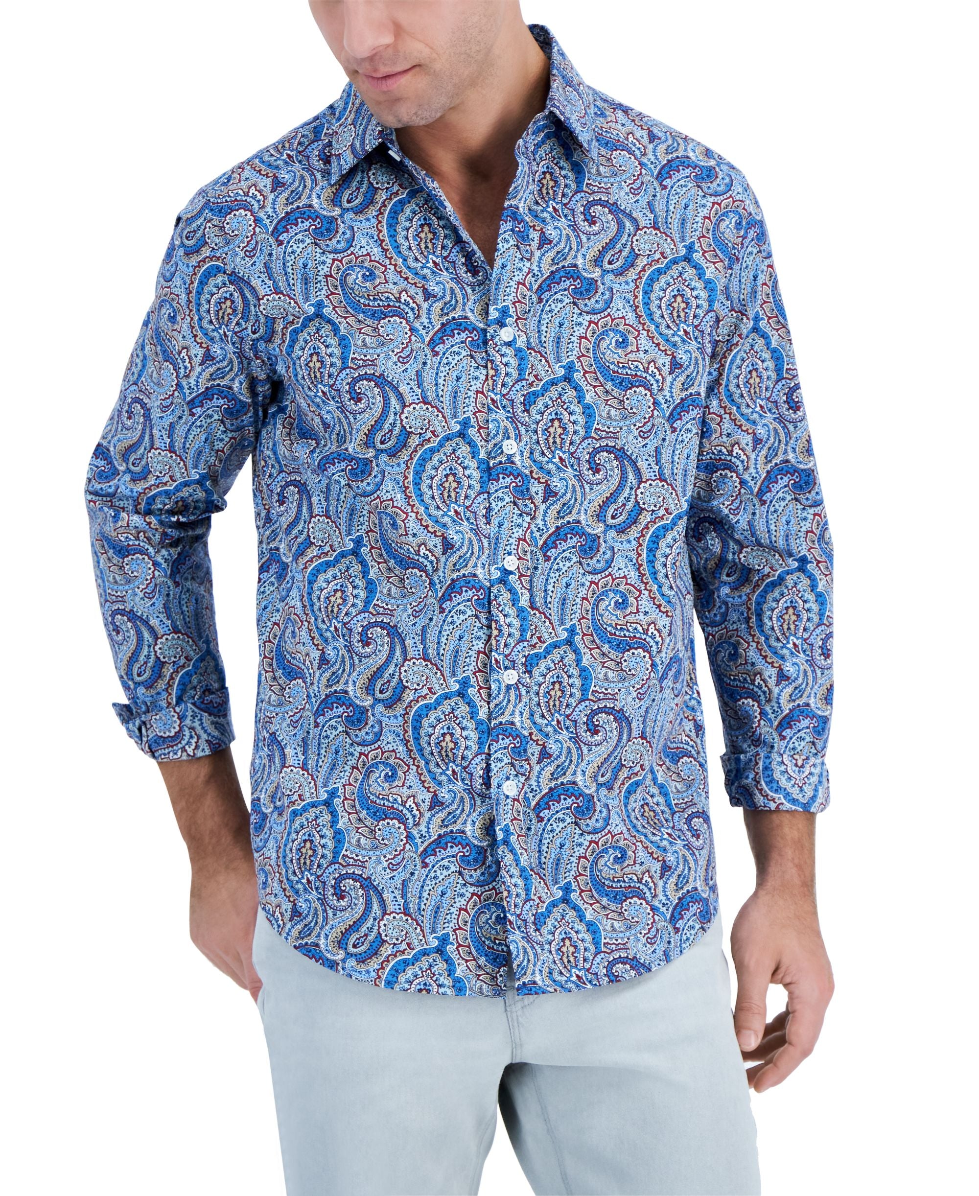 Club Room Mens Long Sleeve Jewel Paisley Shirt