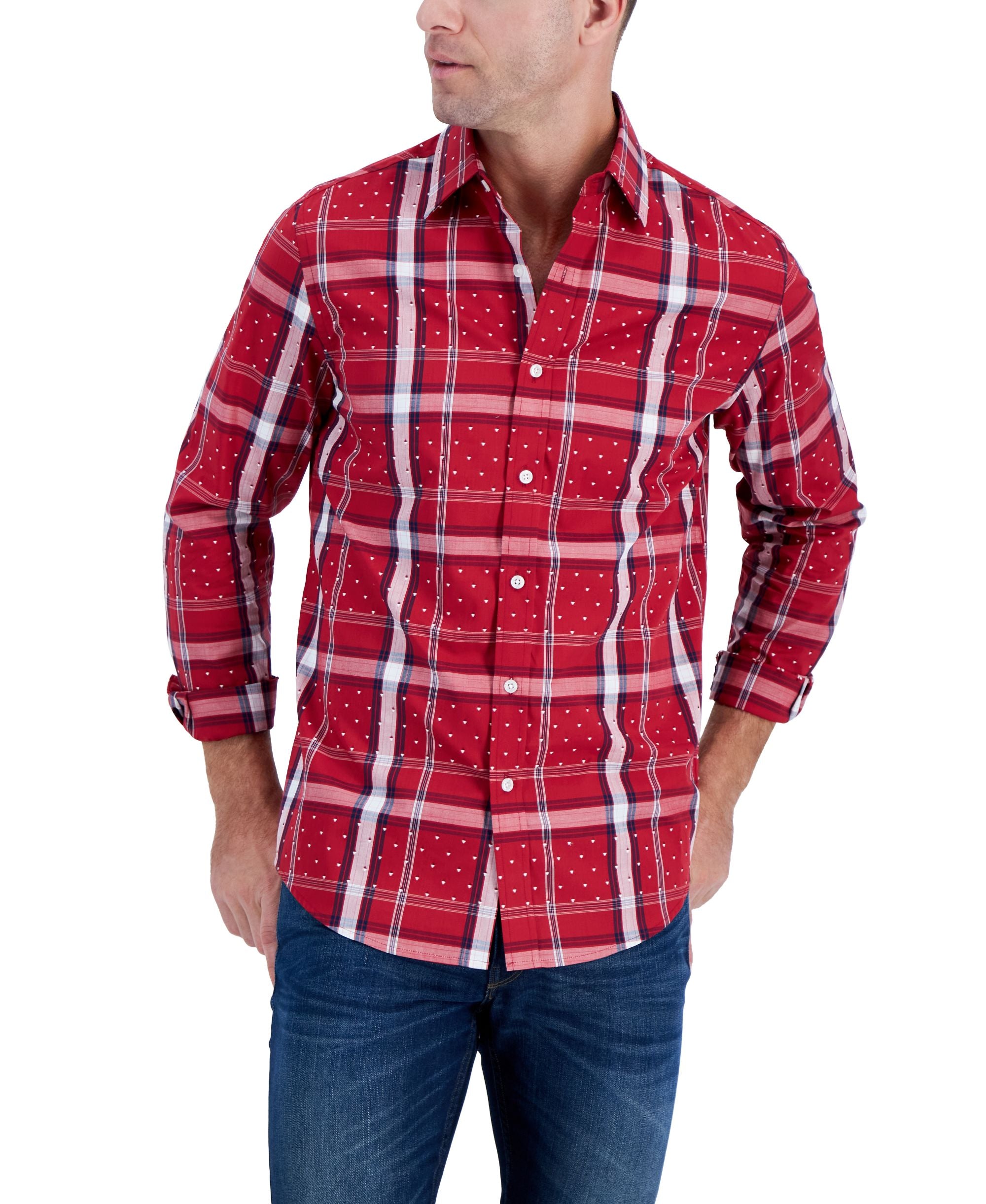 Club Room Mens Long Sleeve Armin Plaid Shirt