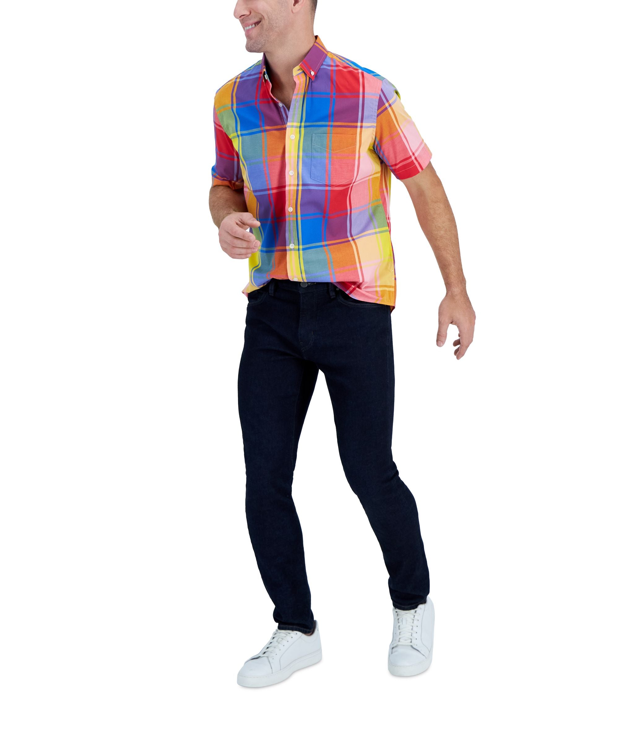 Club Room Mens Short Sleeve Denver Plaid Shirt