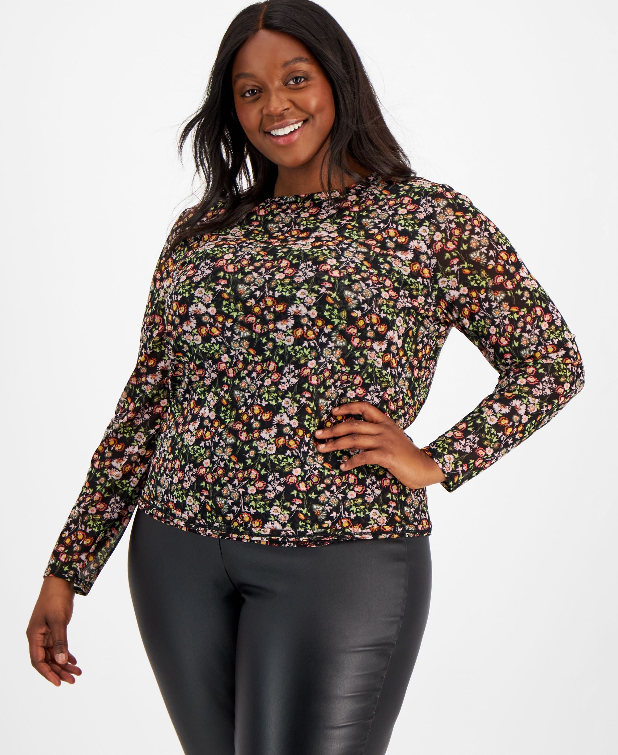 INC International Concepts Plus Size Printed Mesh Top