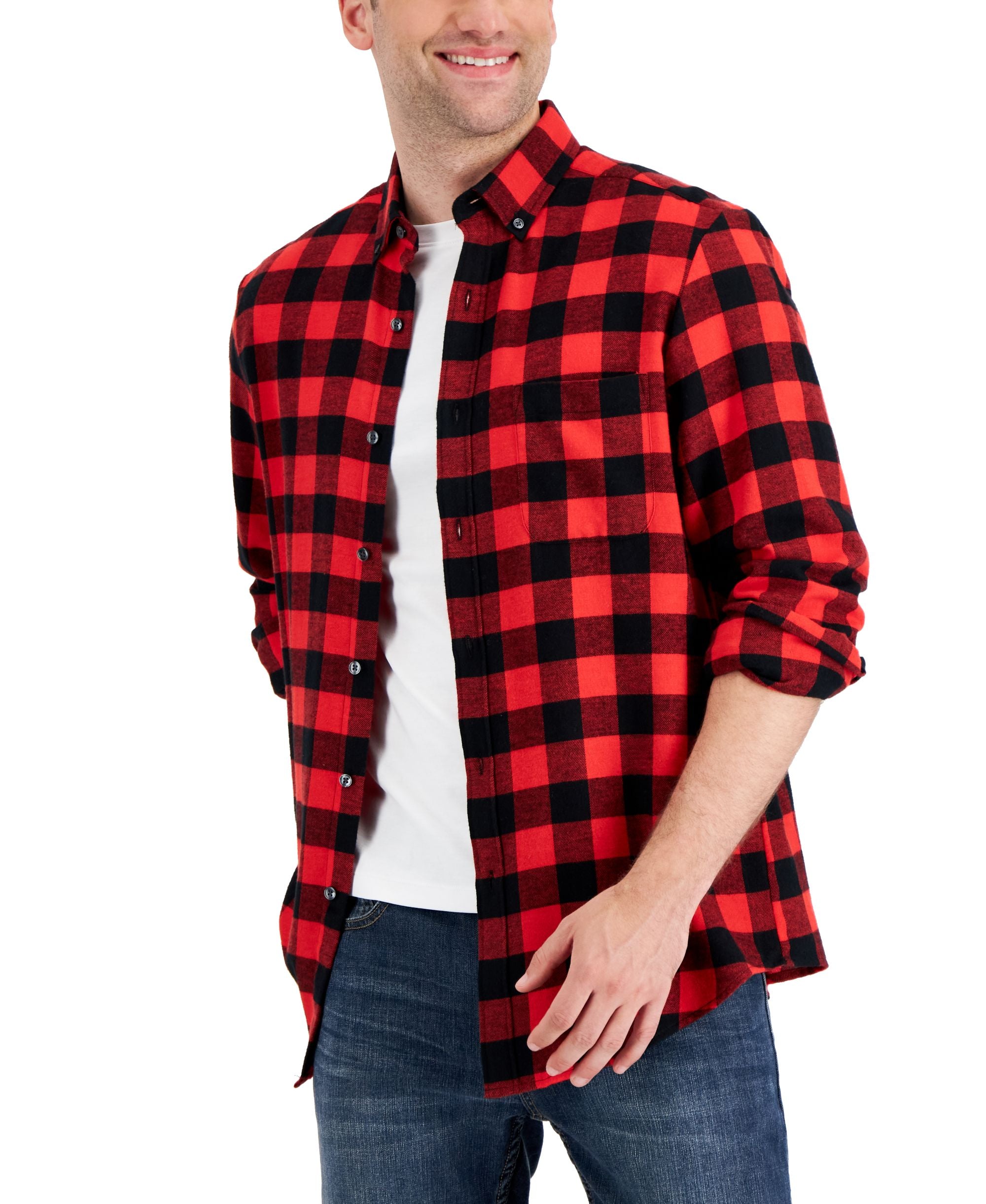 Club Room Mens Regular Fit Plaid Flannel Shirt