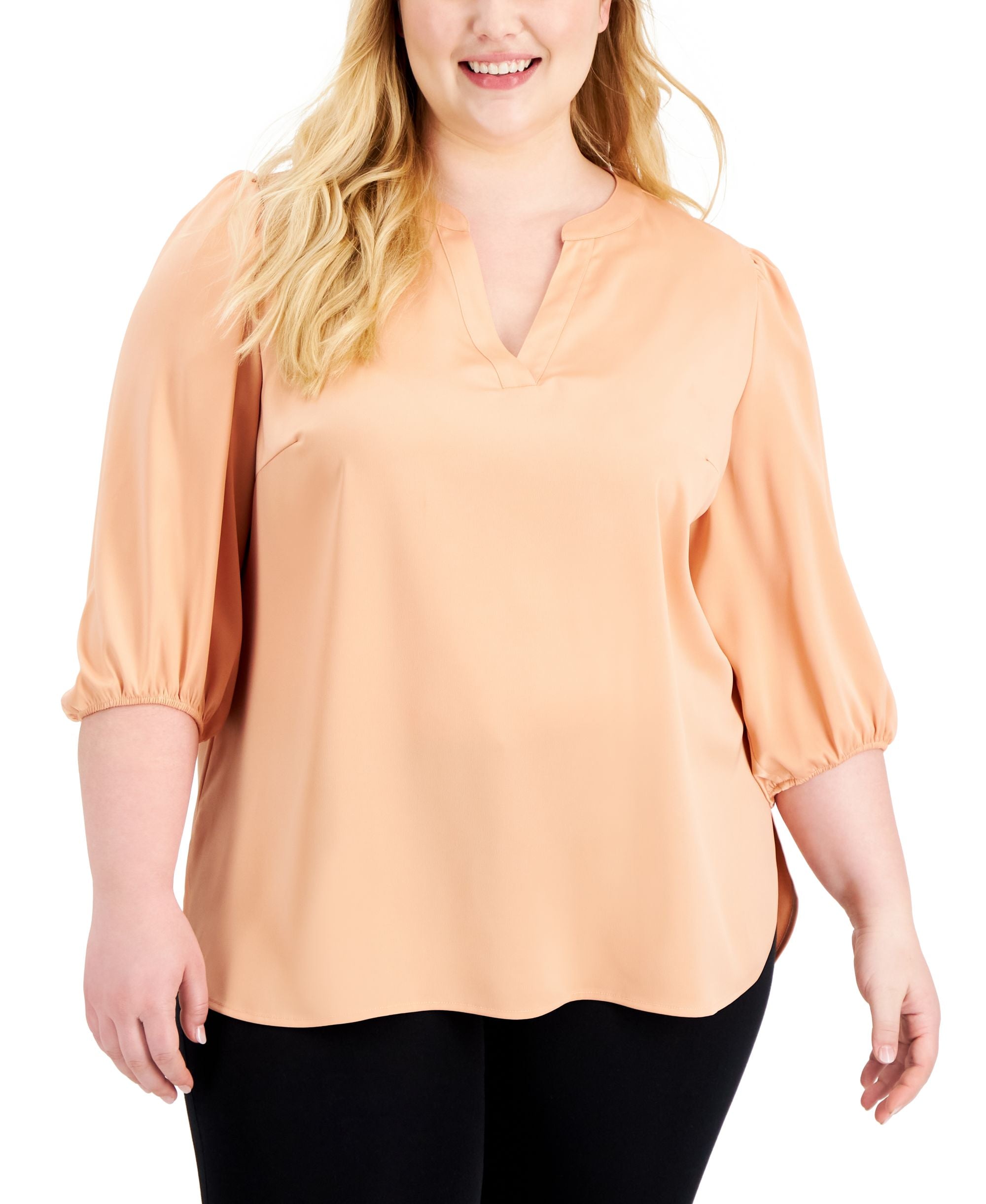 Anne Klein Plus Size Split Neck Blouse