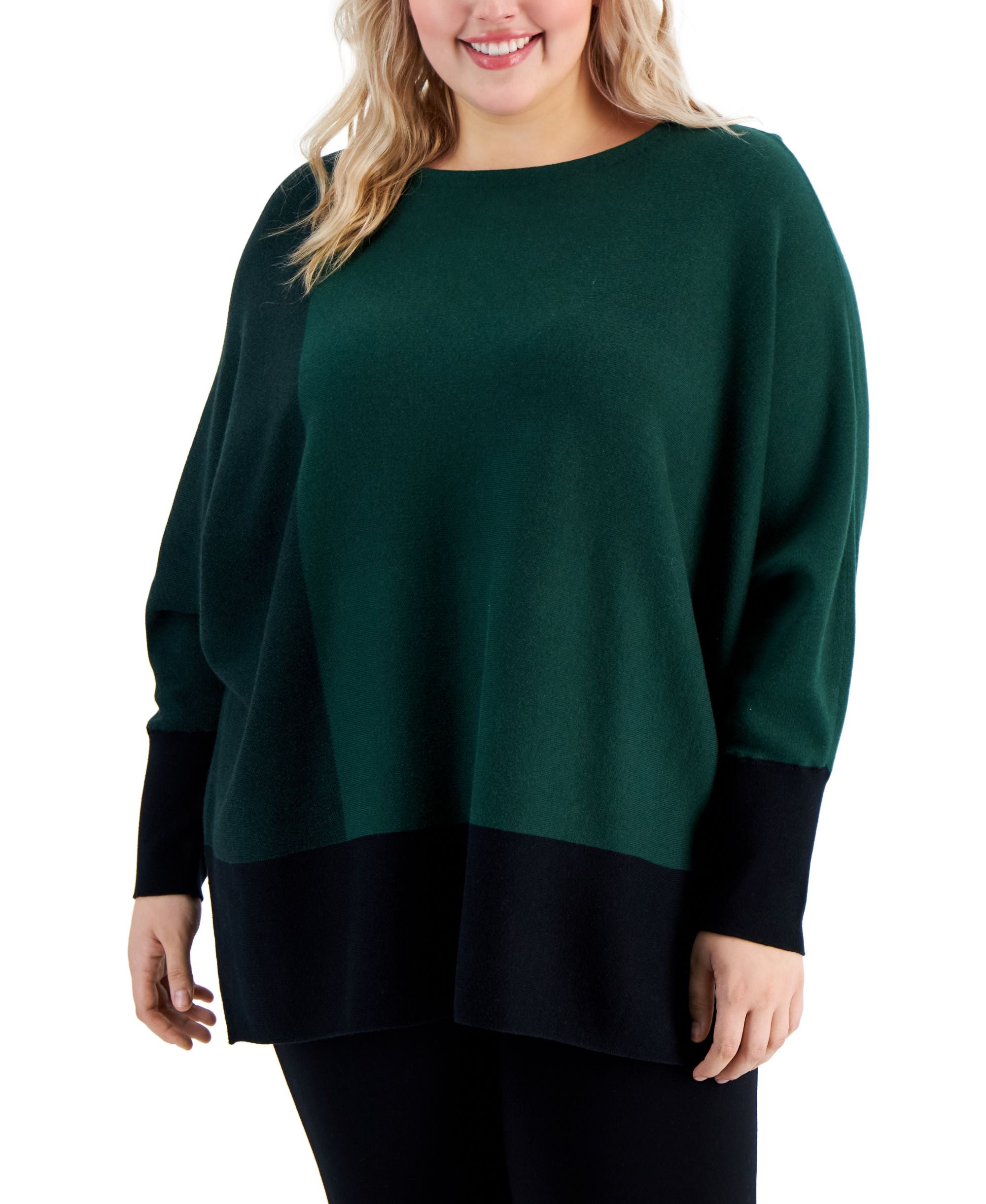 Alfani Plus Size Colorblock Dolman Sleeve Sweater