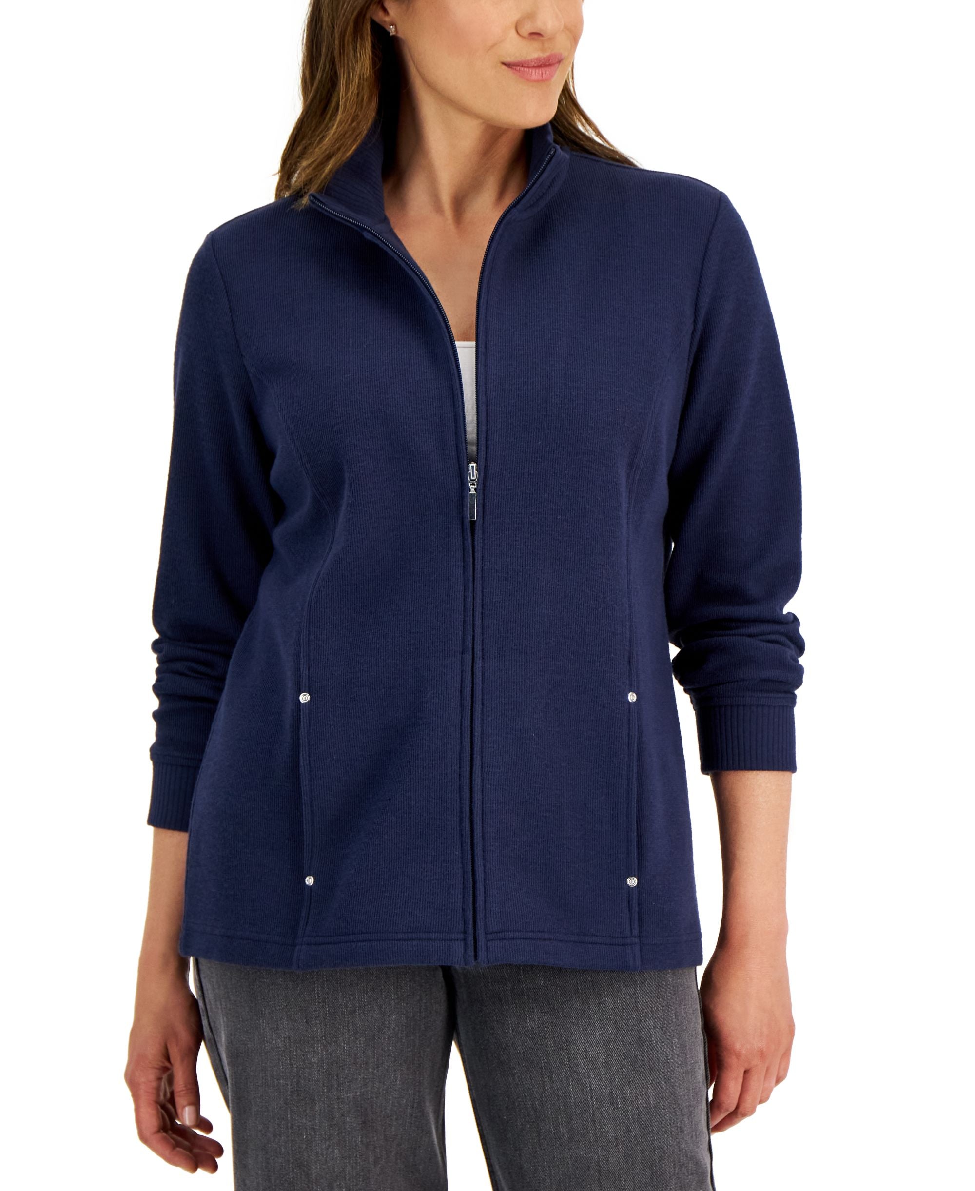Karen Scott Petite Solid Zip Mock Neck Jacket