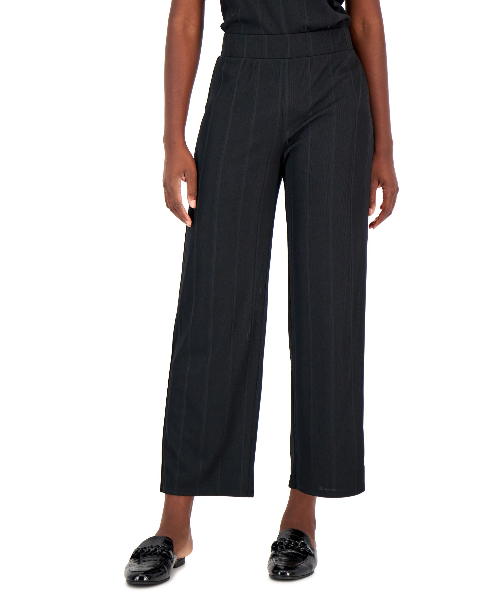Alfani Womens High Rise Ribbed Wide Leg Pull On Pants