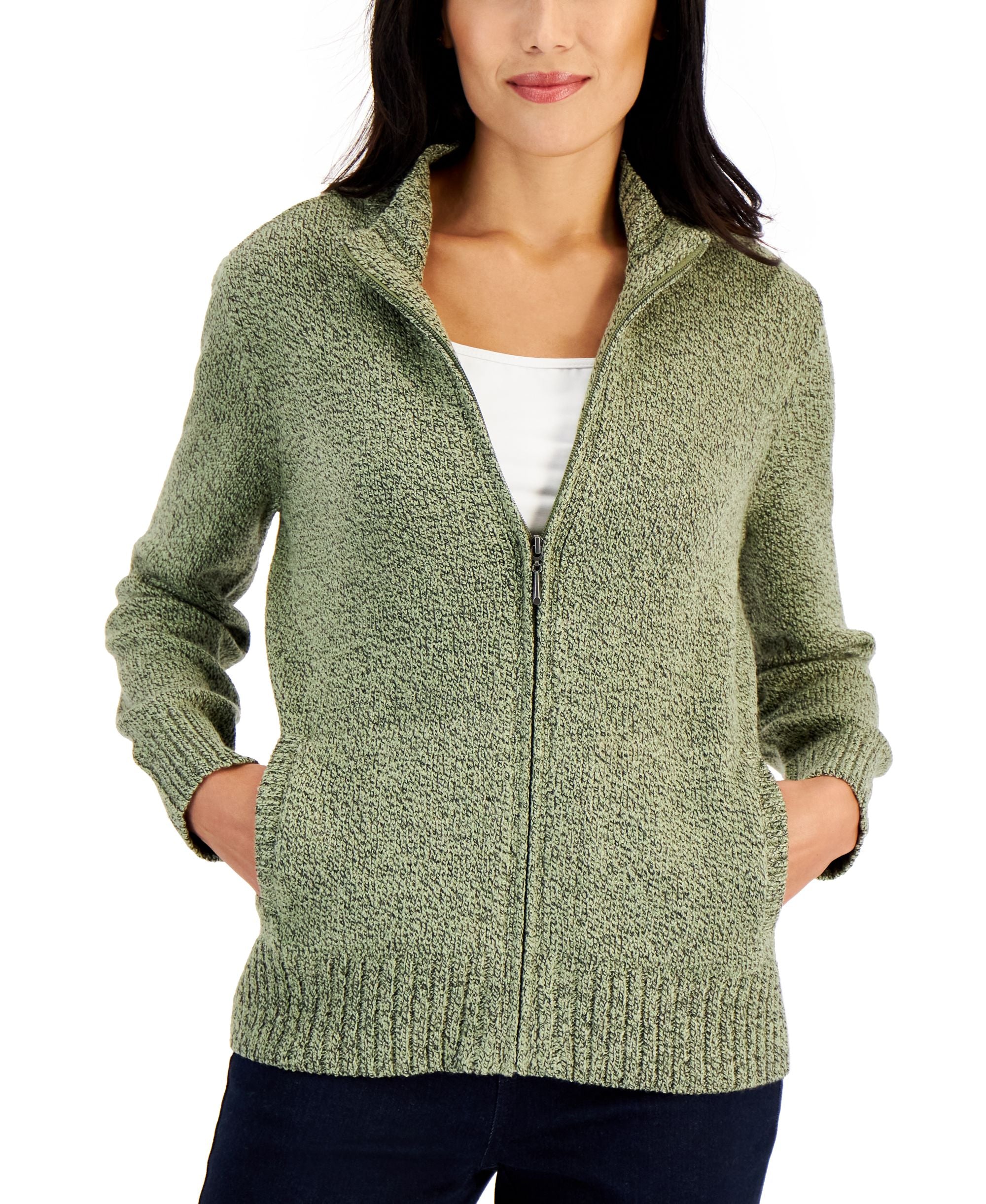 Karen Scott Petite Zip Front Cardigan Sweater