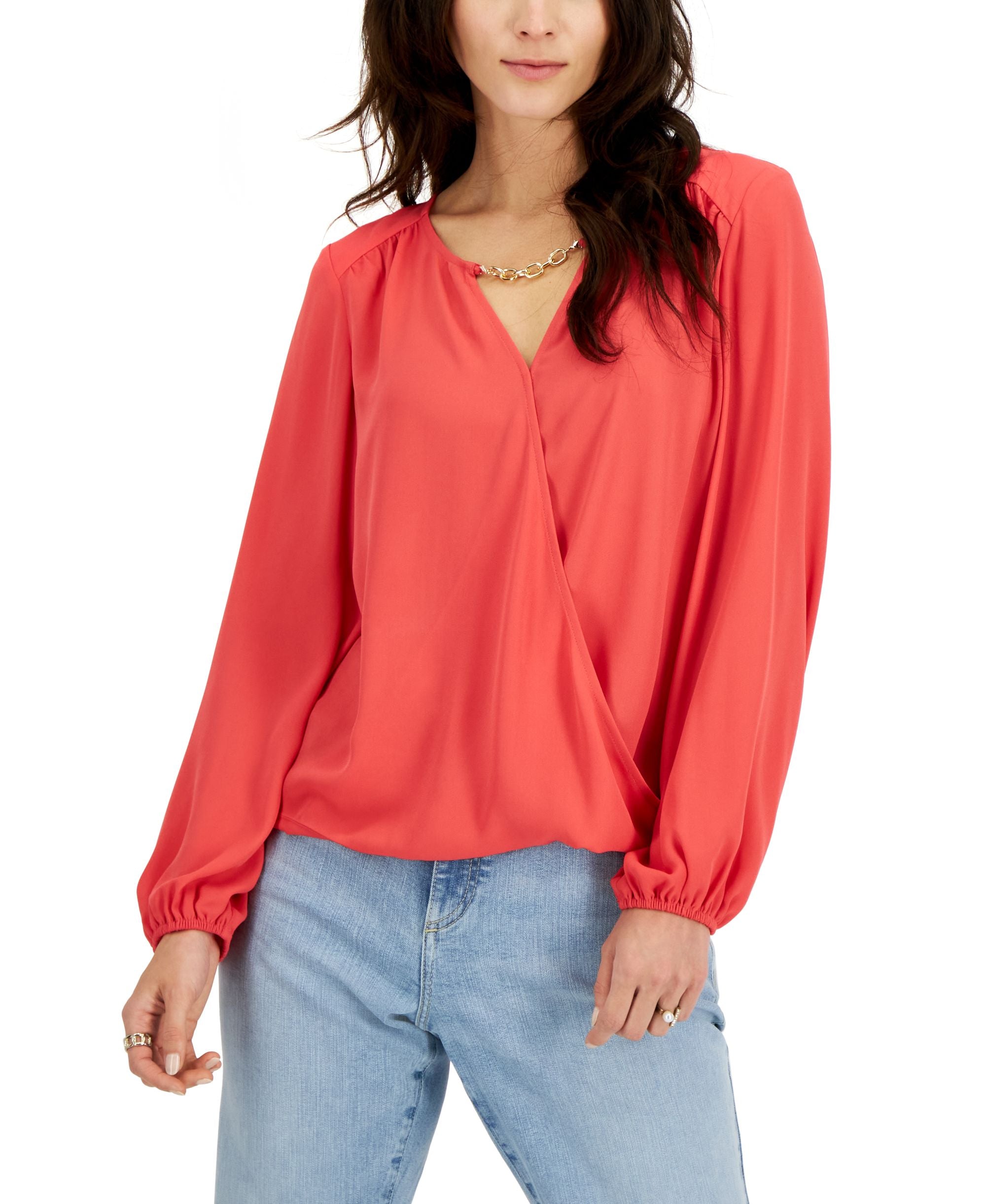 Women's Hardware-Trim Surplice Blouse