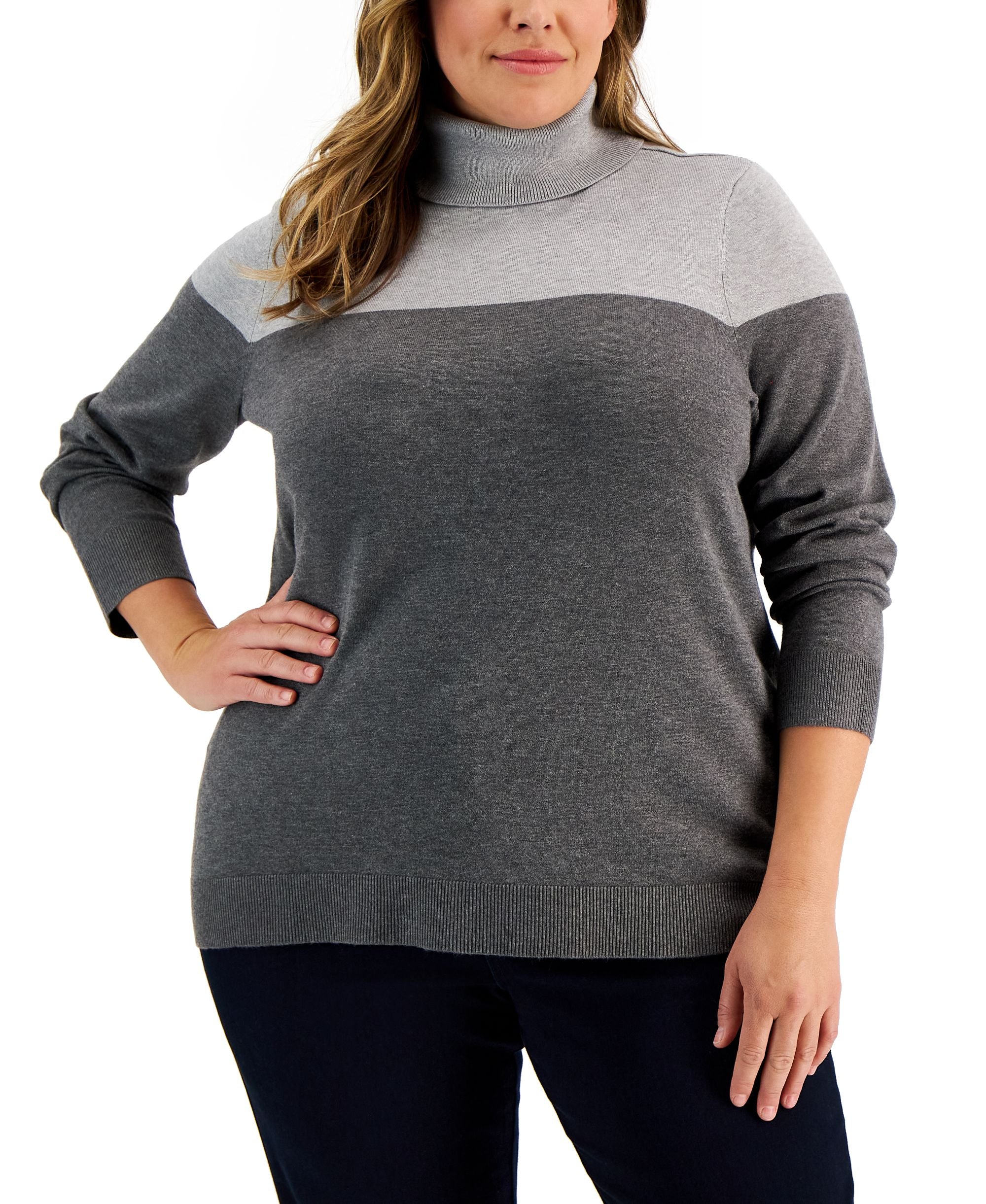 Plus Size Colorblock Turtleneck Sweater