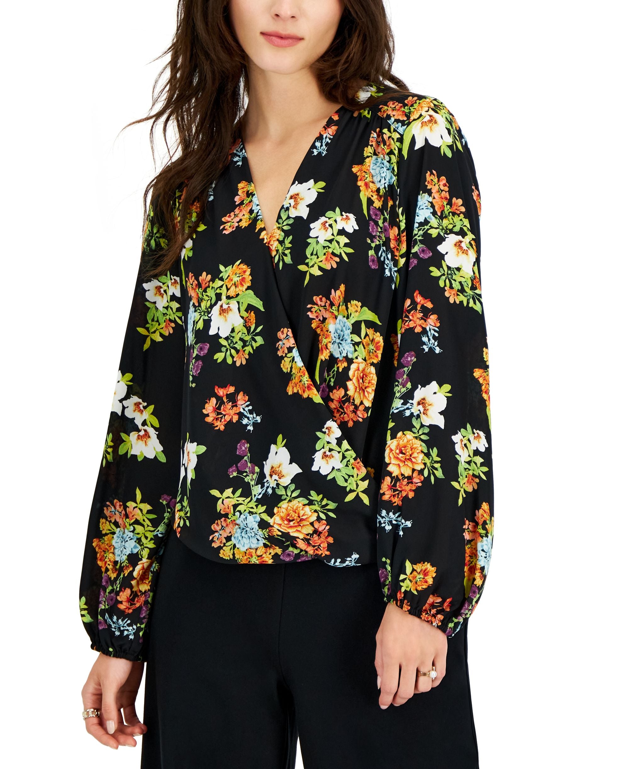 INC International Concepts Womens Floral Print Long Sleeve Blouse