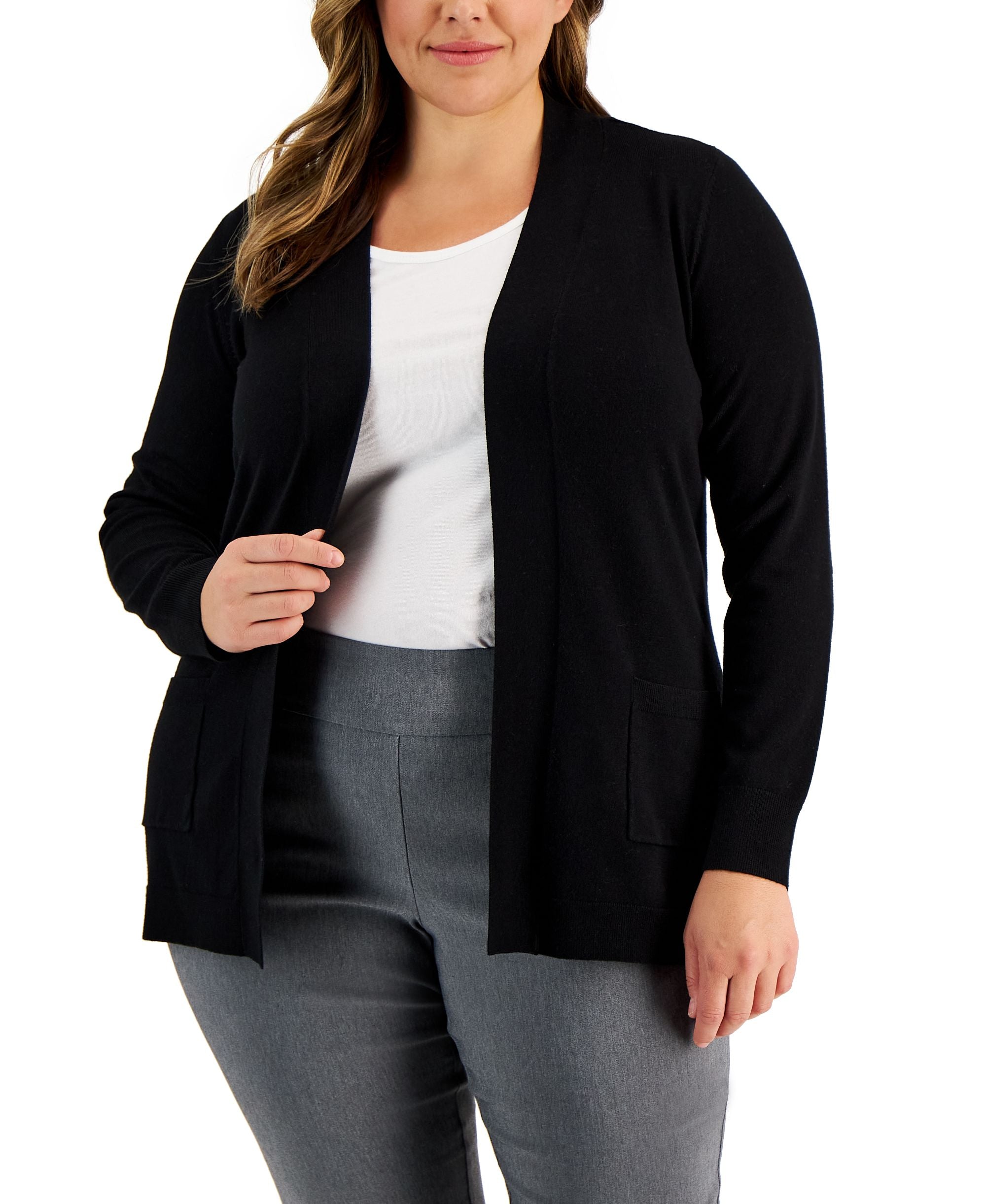 Karen Scott Plus Size Two Pocket Cardigan