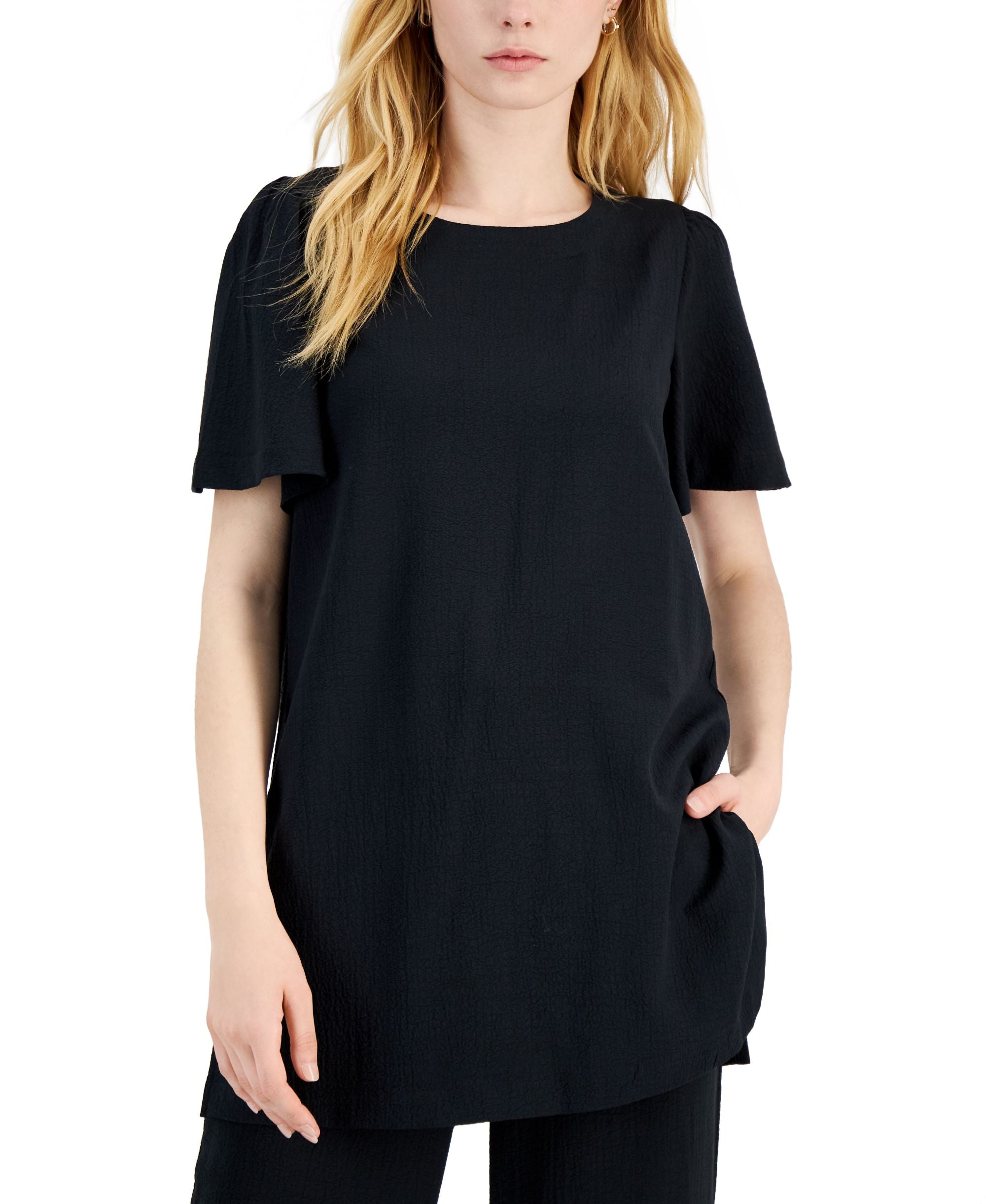 Alfani Short Sleeve Crinkle Top