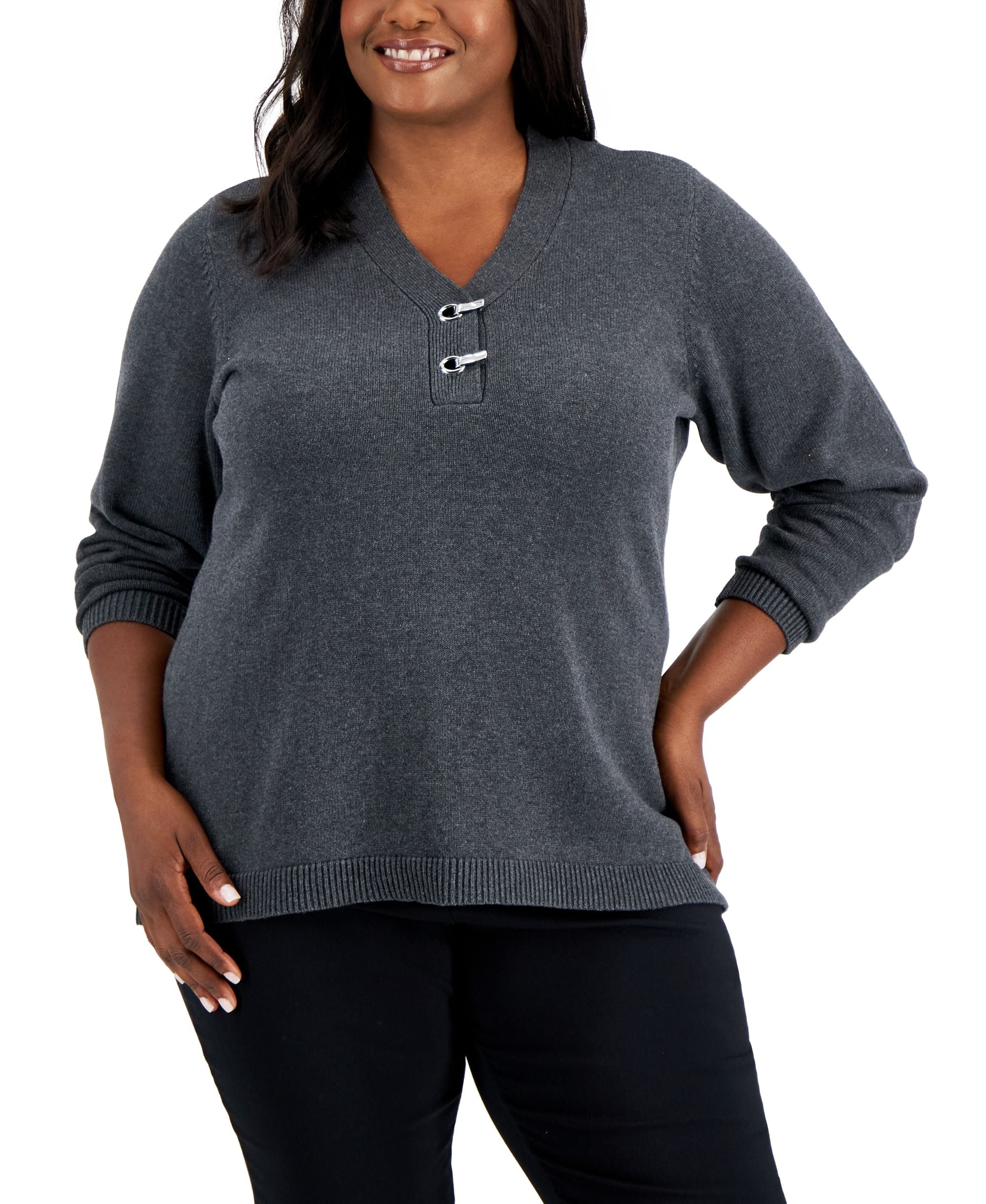 Karen Scott Plus Size Cotton Henley Sweater
