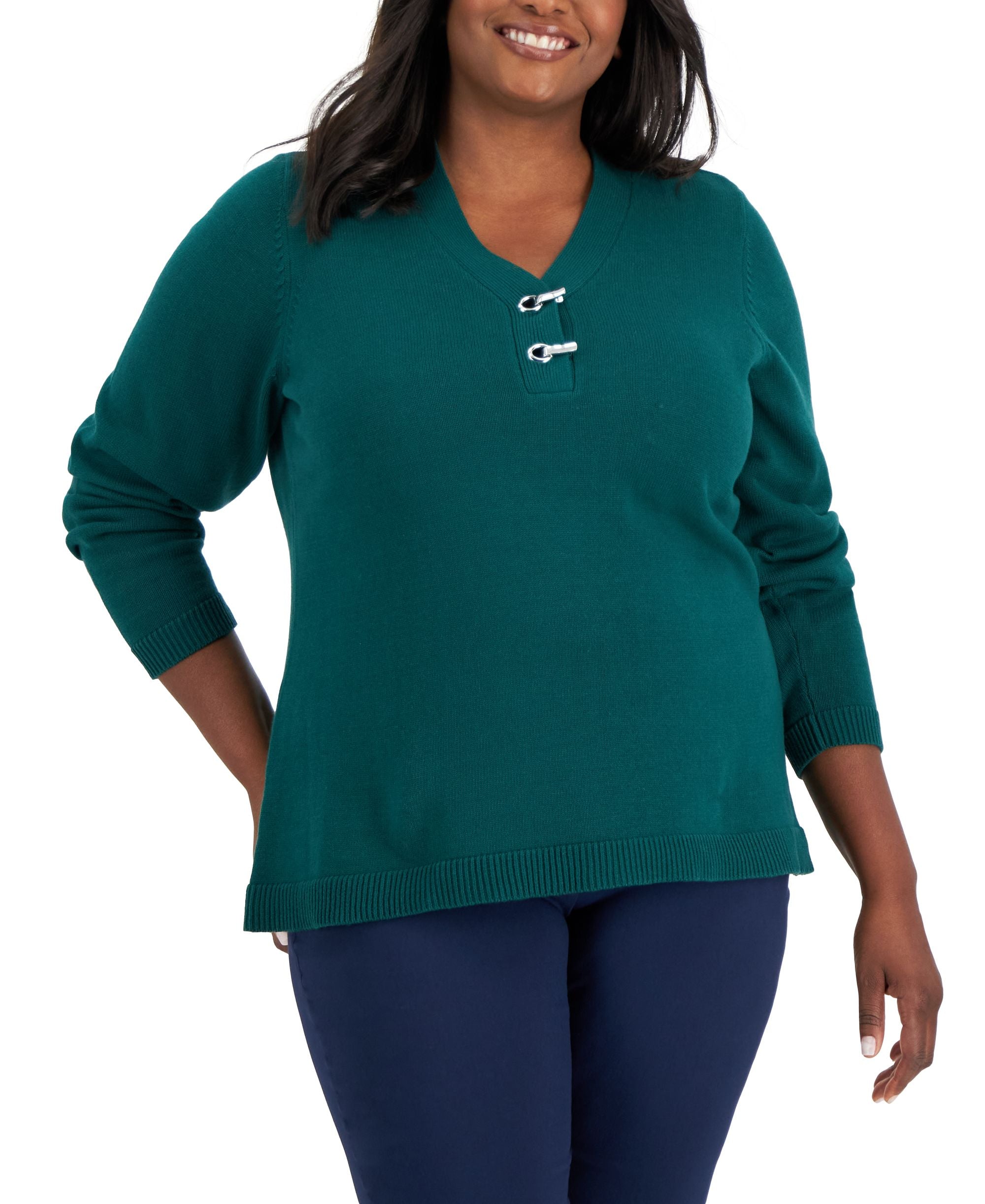 Karen Scott Plus Size Cotton Henley Sweater