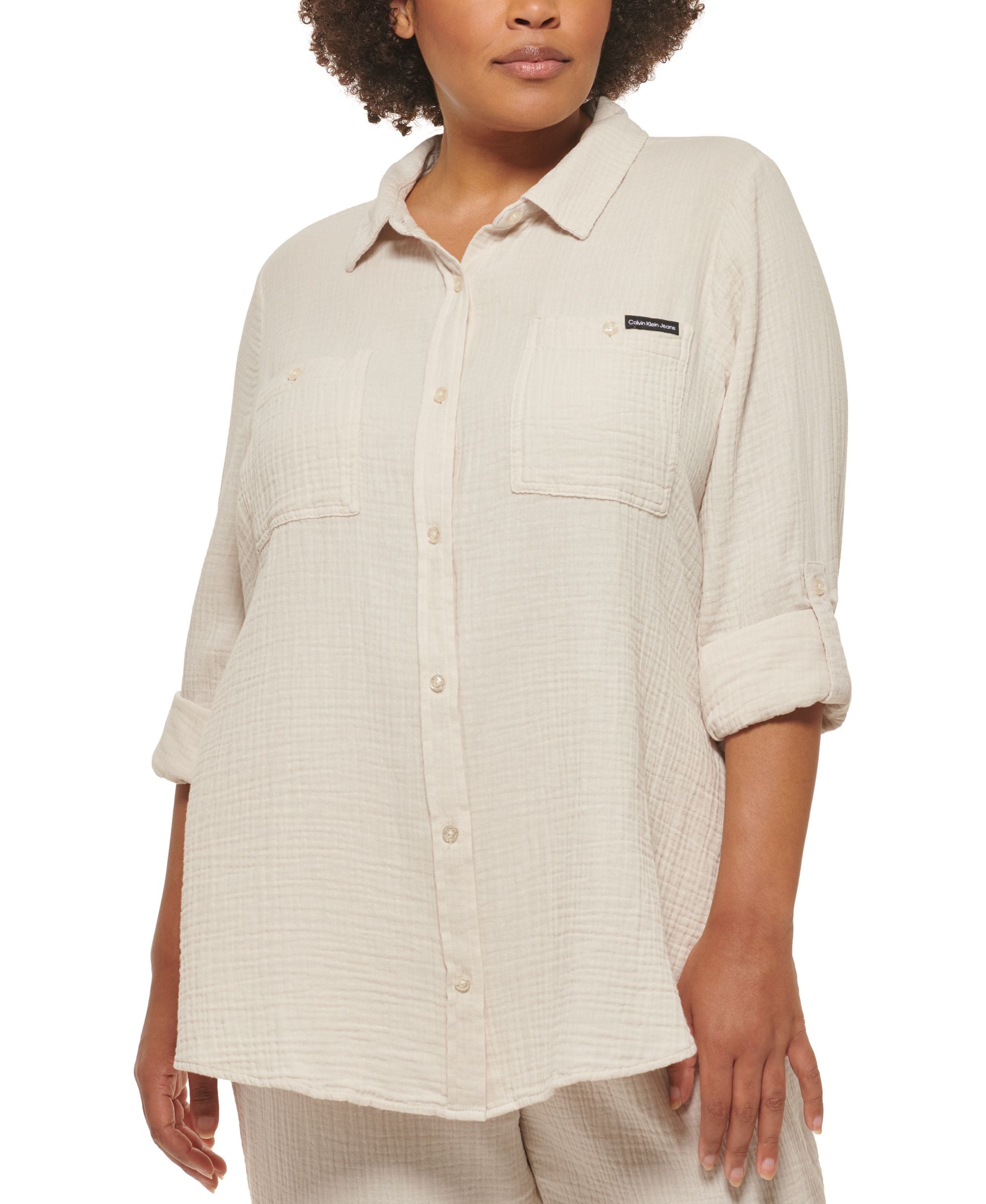 Calvin Klein Jeans Trendy Plus Size Cotton Roll Tab Shirt