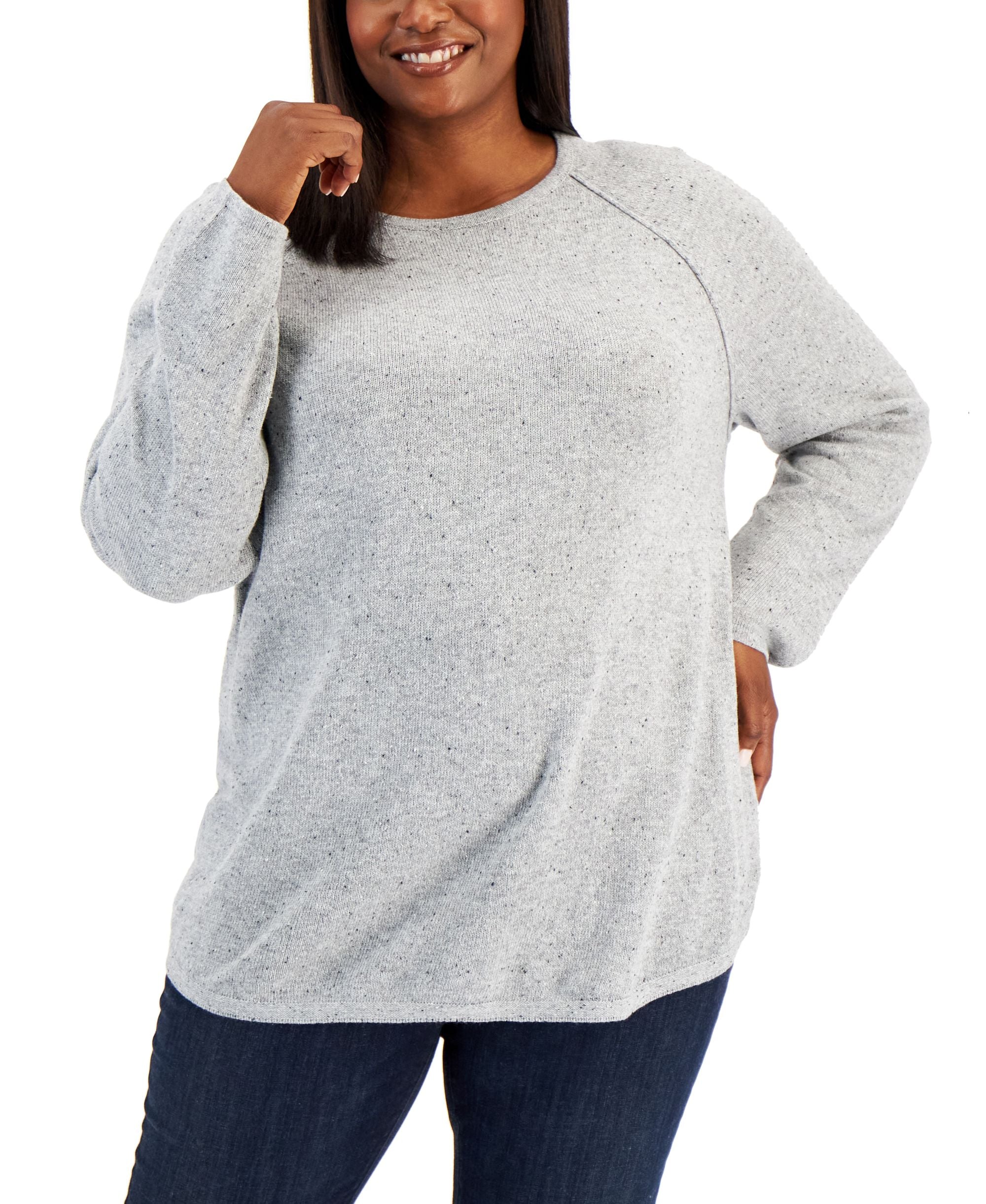 Karen Scott Plus Size Curved Hem Crewneck Sweater