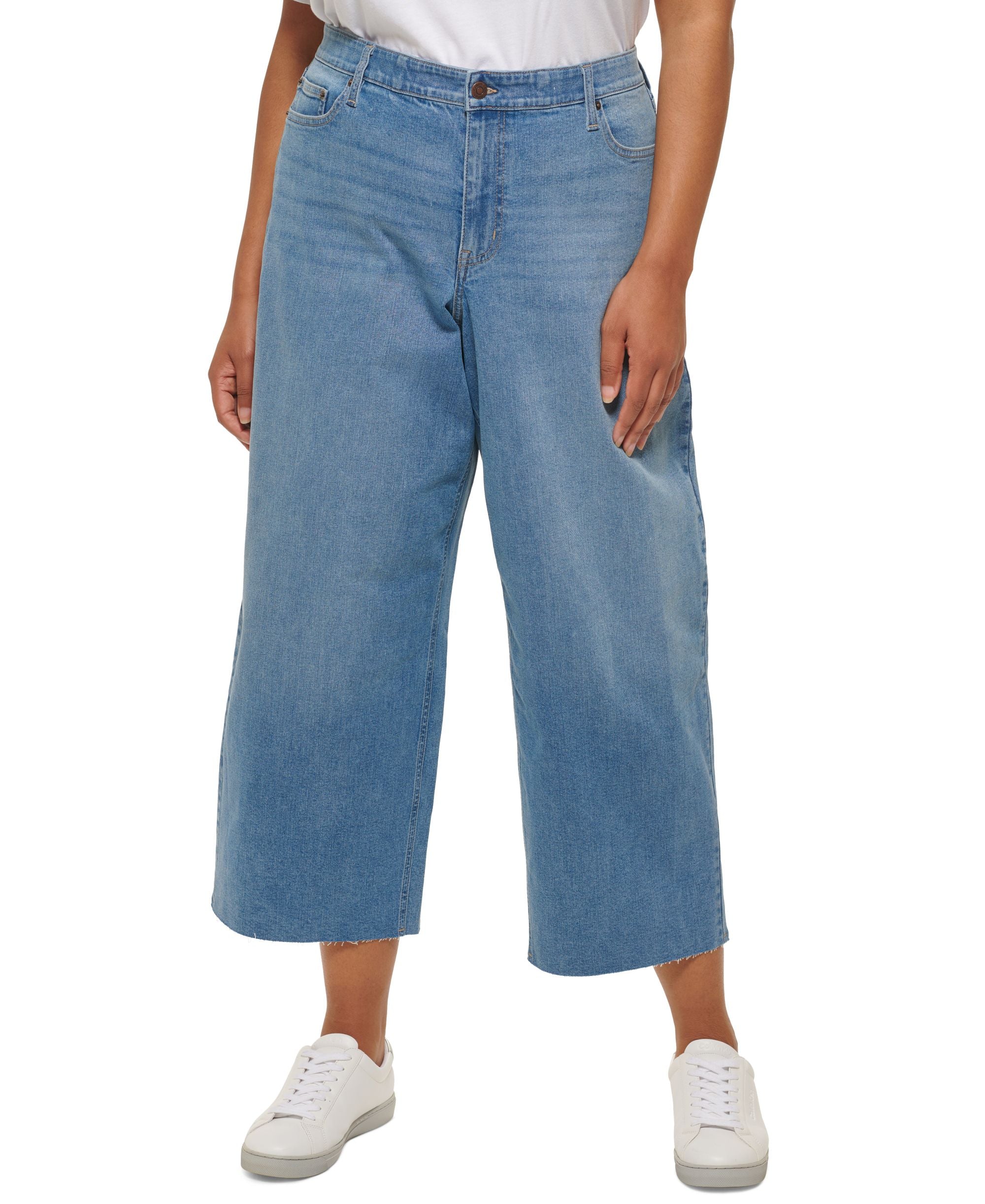 Calvin Klein Jeans Trendy Plus Size Wide Leg Cropped Jeans