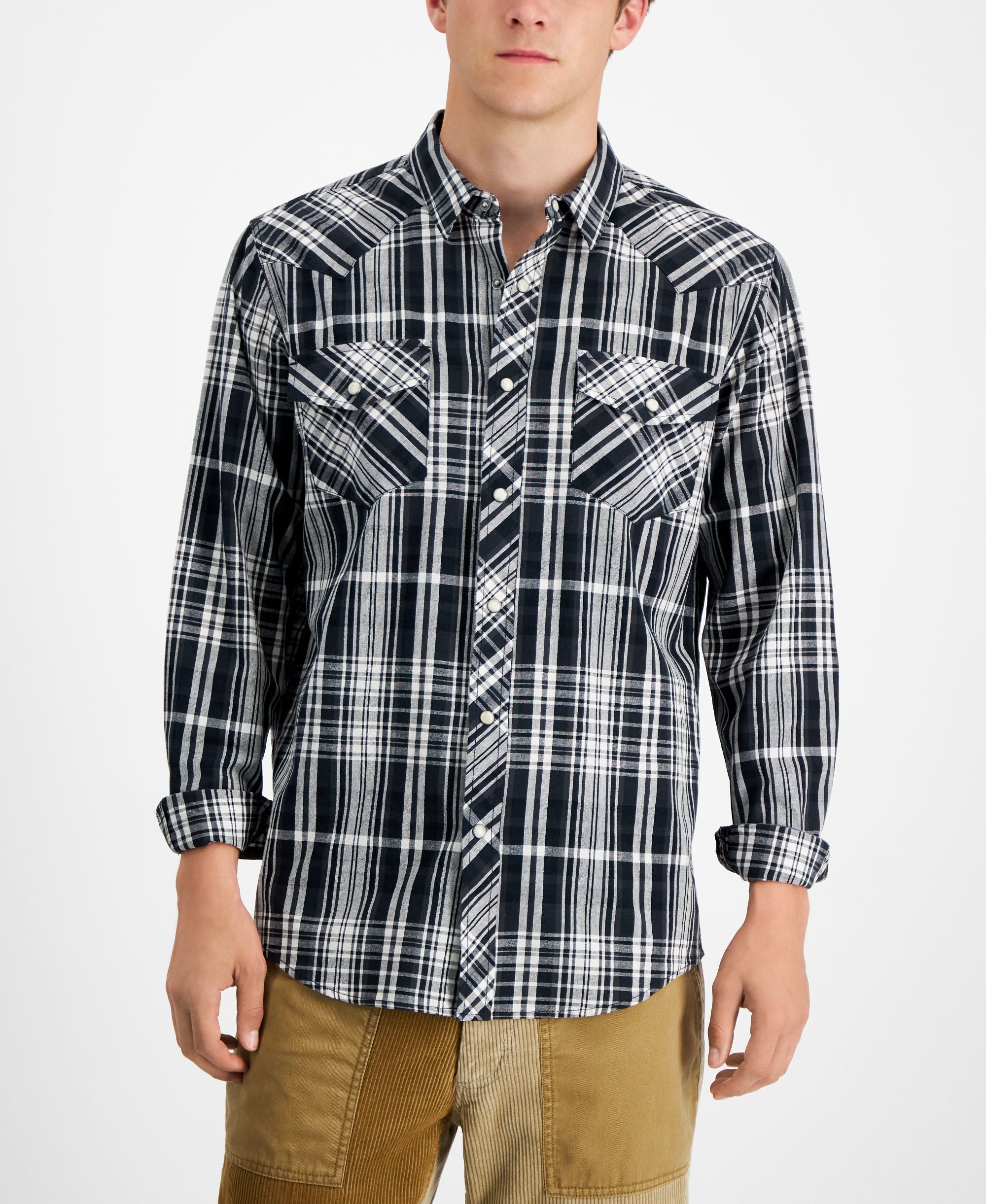 Sun + Stone Men's Remington Regular-Fit Plaid Western Shirt
