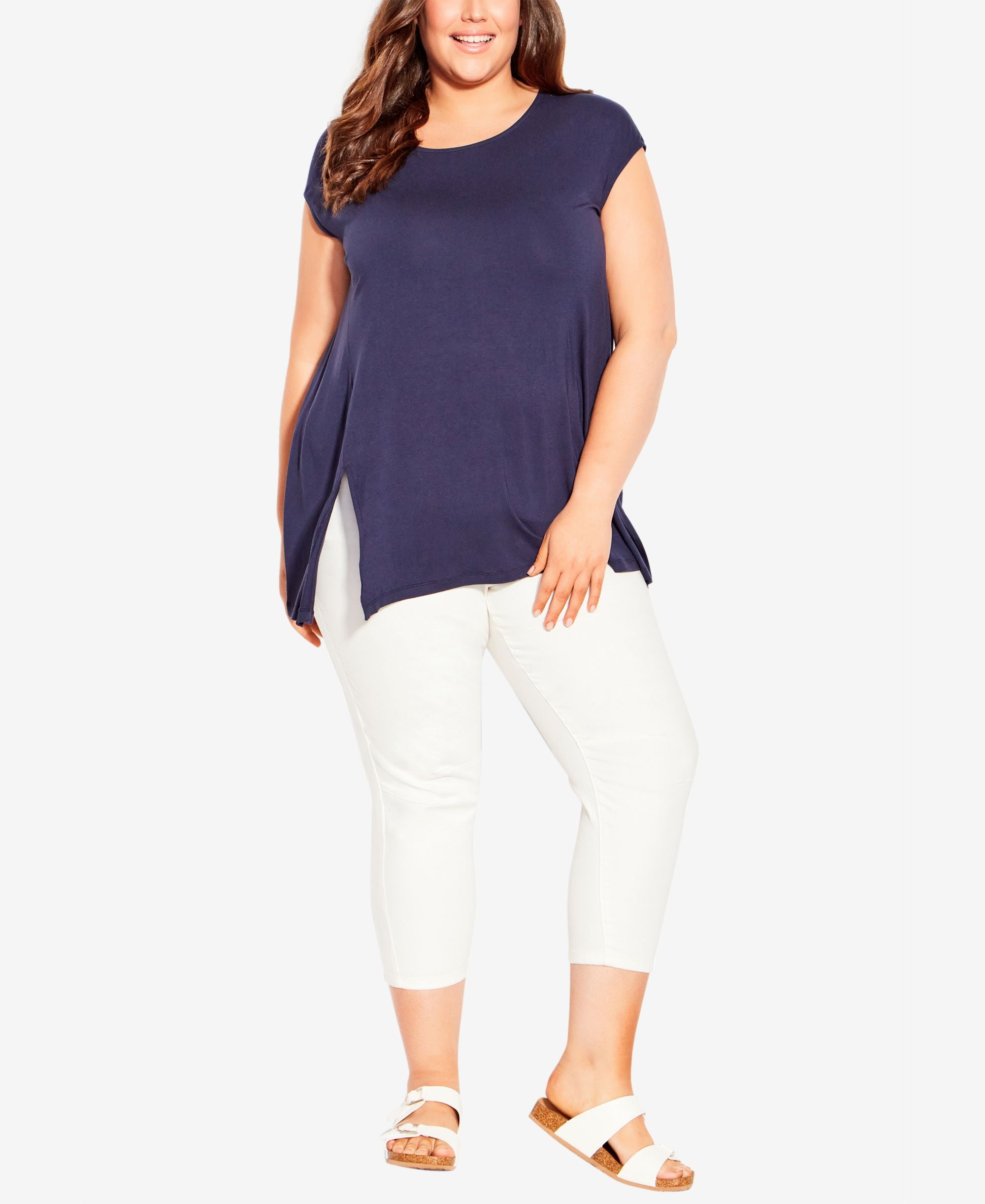 Plus Size Split Side Plain Top