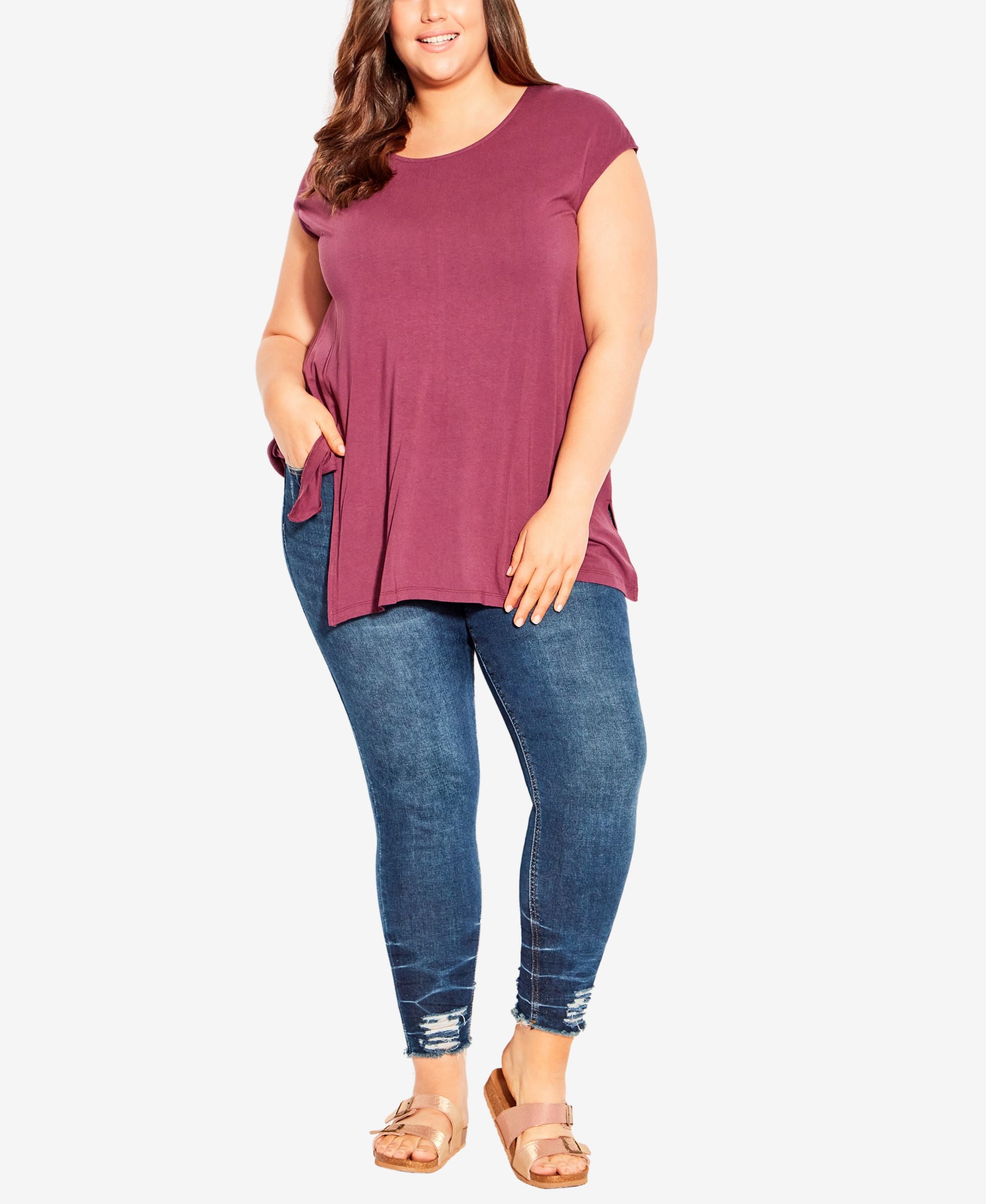 Plus Size Split Side Plain Top