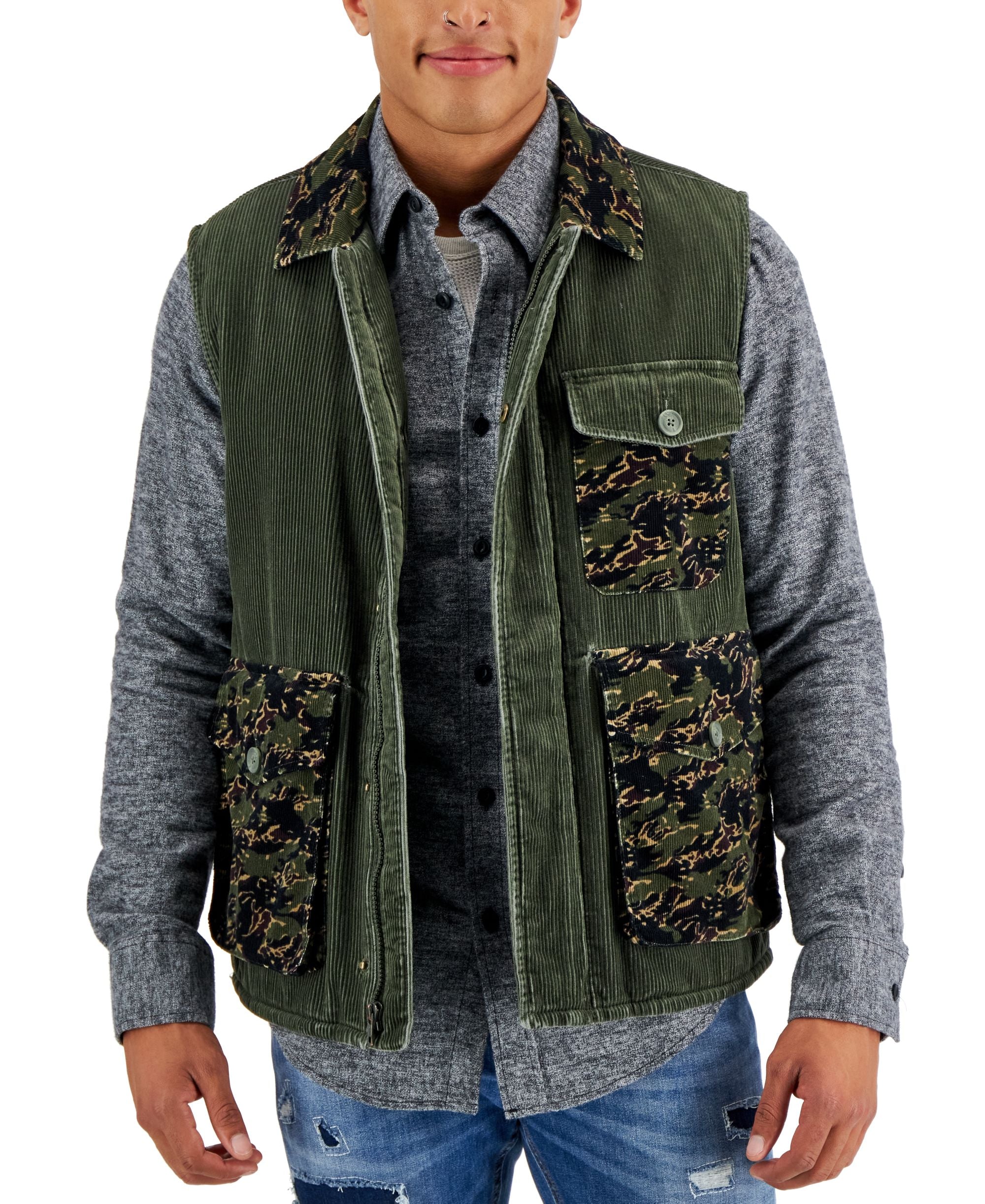 Men's Beck Regular-Fit Camo Colorblocked Corduroy Vest