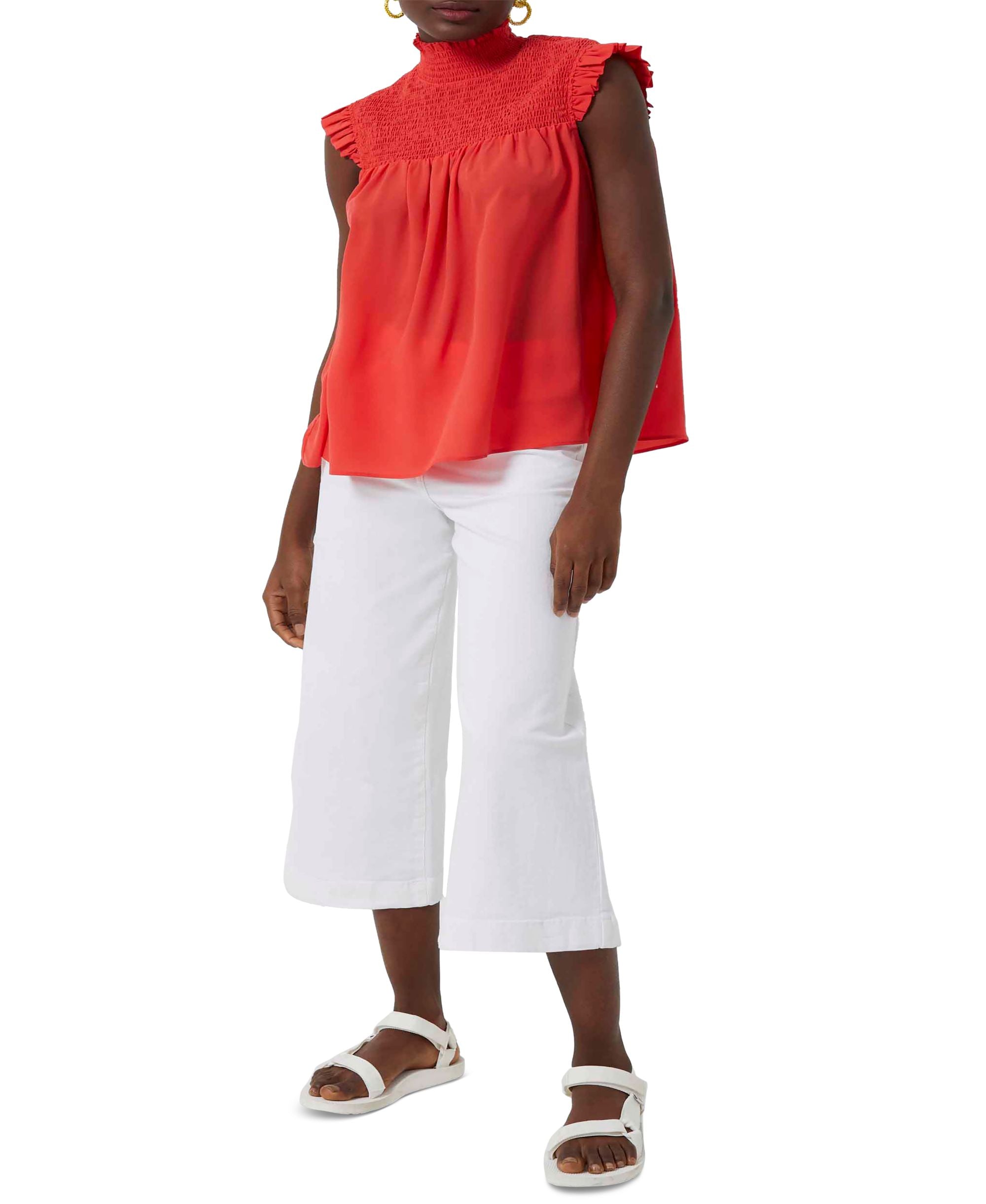 French Connection Womens Smocked Mock Neck Top