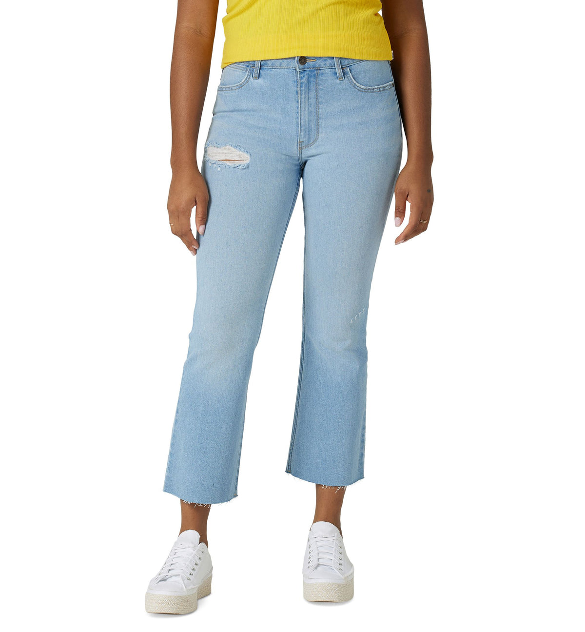 Wrangler Womens Ripped Flared Ankle Jeans