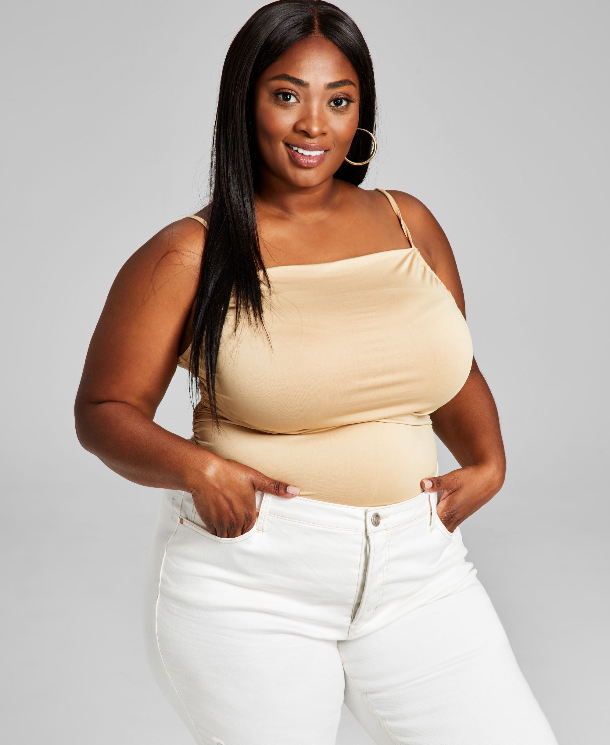 Now This Trendy Plus Size Ruched Camisole Bodysuit